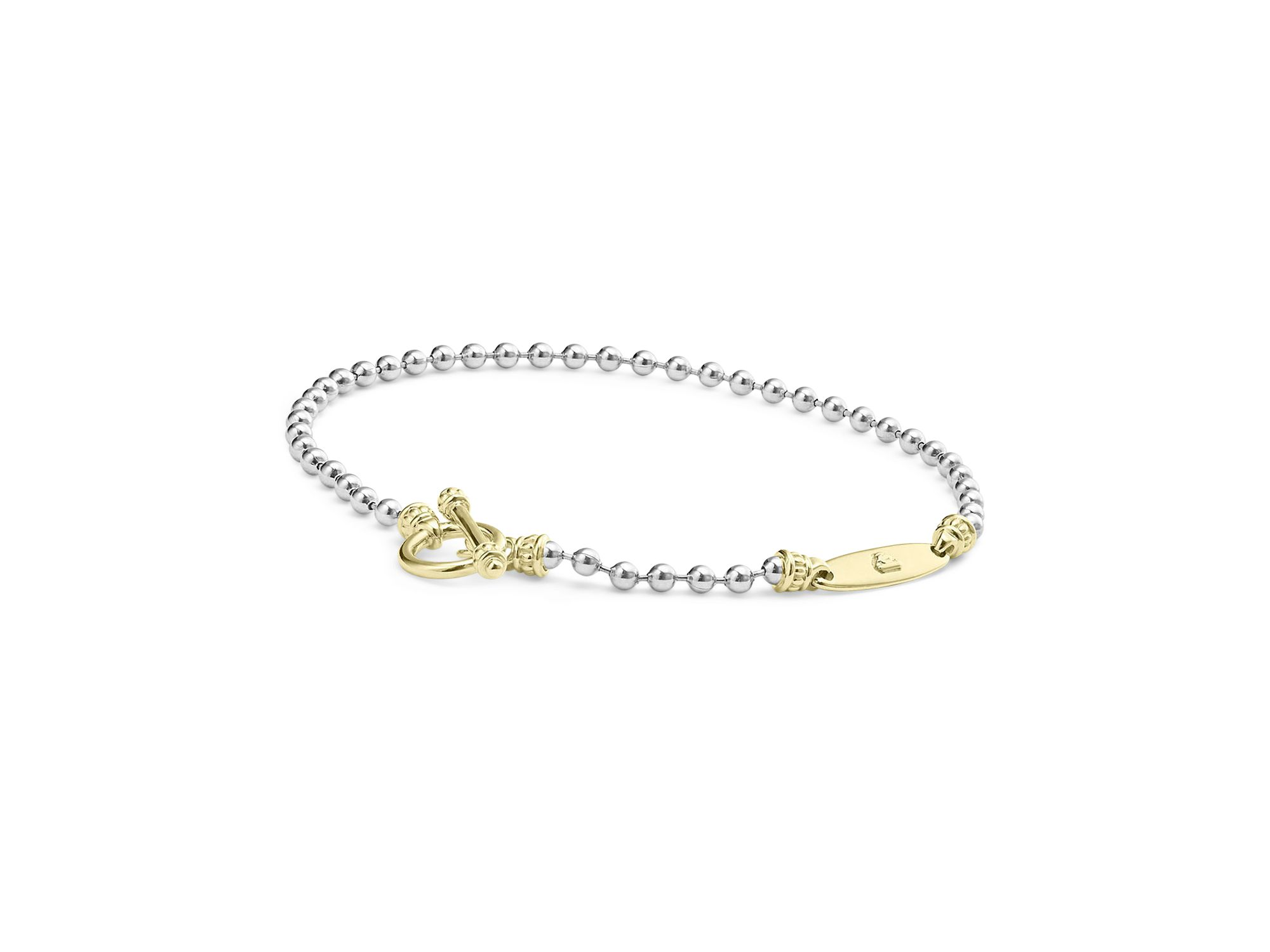 18K Yellow Gold & Sterling Silver Signature Caviar Toggle Bracelet — Image 3