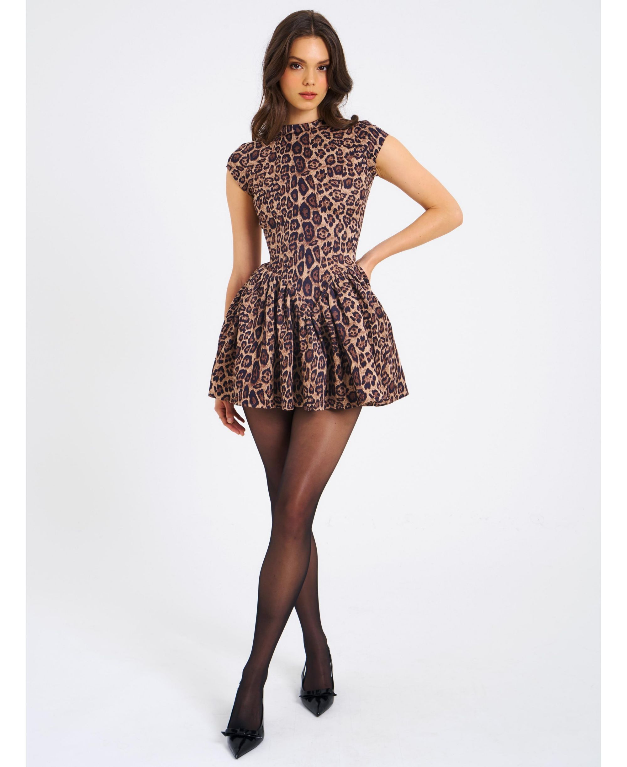 Jacqueline Backless Cheetah Print Mini Puffy Dress — Image 6