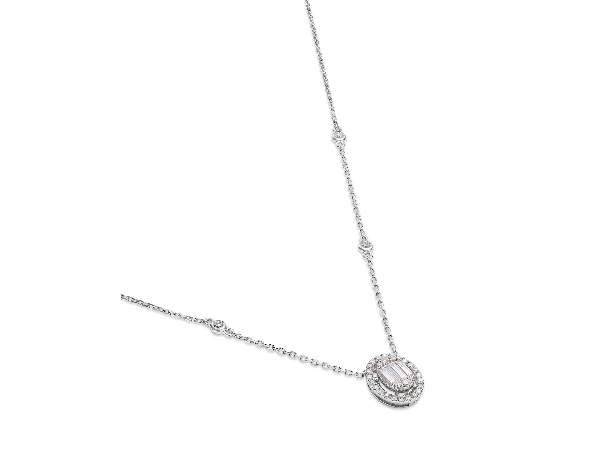 Diamond Halo Pendant Necklace in 18K White Gold, 0.50 tcw — Image 3