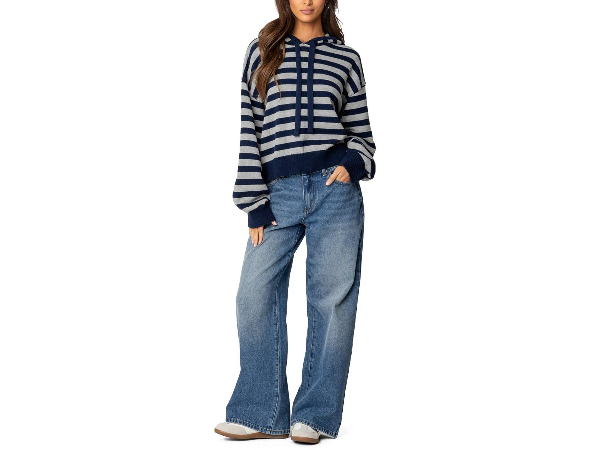 Striped Hooded Knit Sweater — Image 3