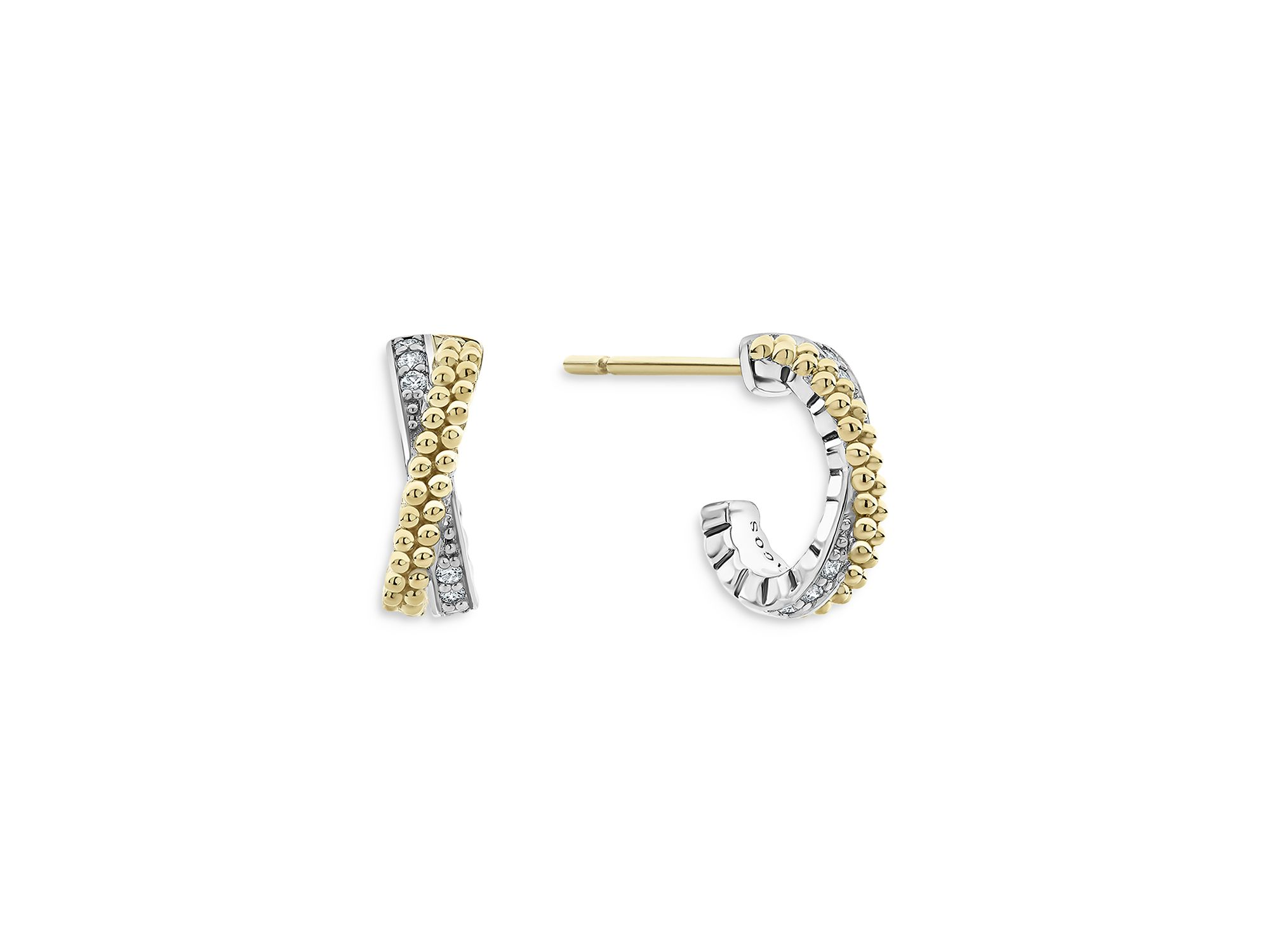 Sterling & 18K Yellow Gold Caviar Lux Diamond Hoop Earrings — Image 4