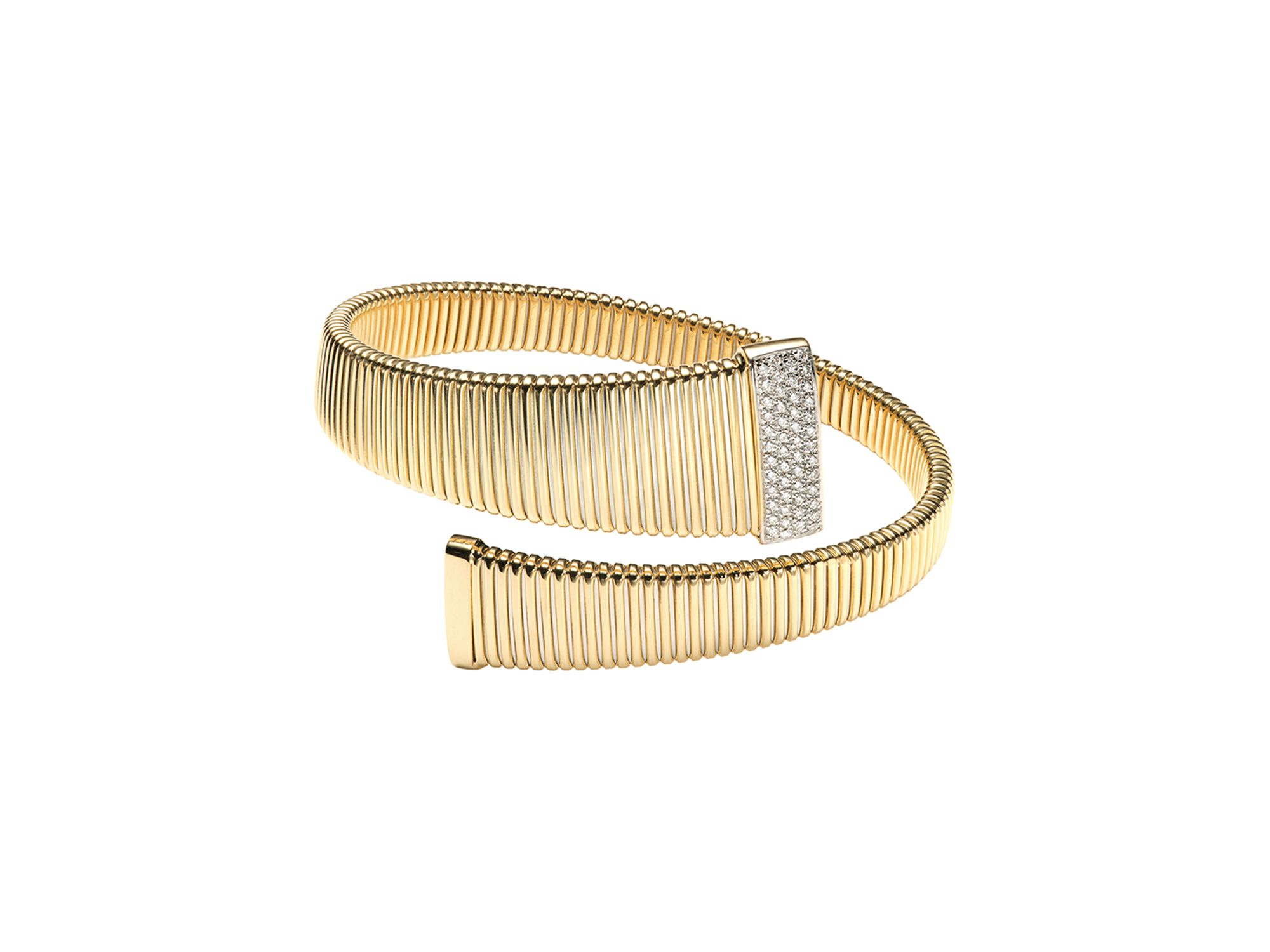 18K Yellow Gold Via Mercanti Tubogas Diamond Accent Bracelet — Image 3