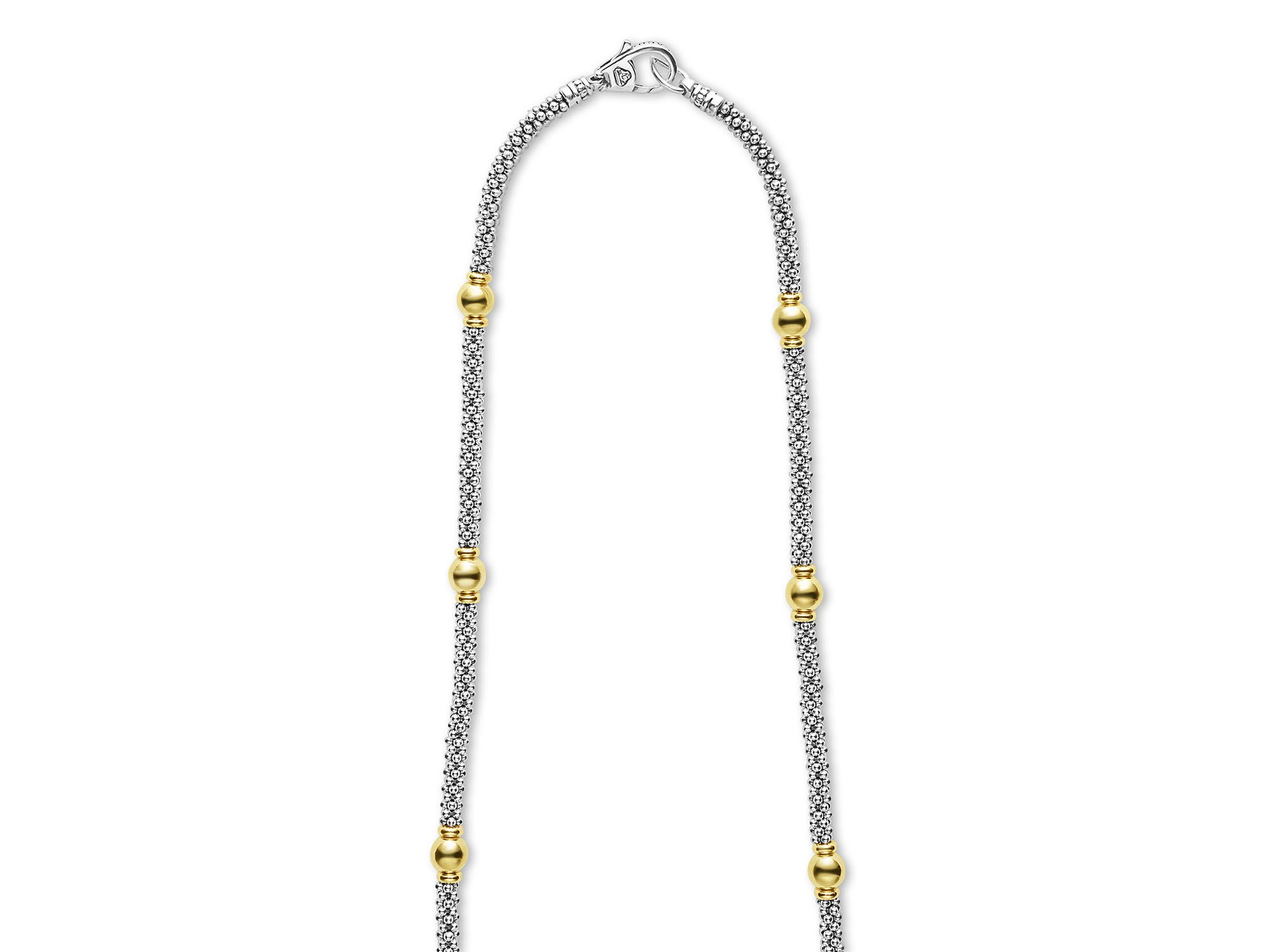 18K Yellow Gold & Sterling Silver Signature Caviar Bead Link Station Collar Necklace, 16" — Image 4