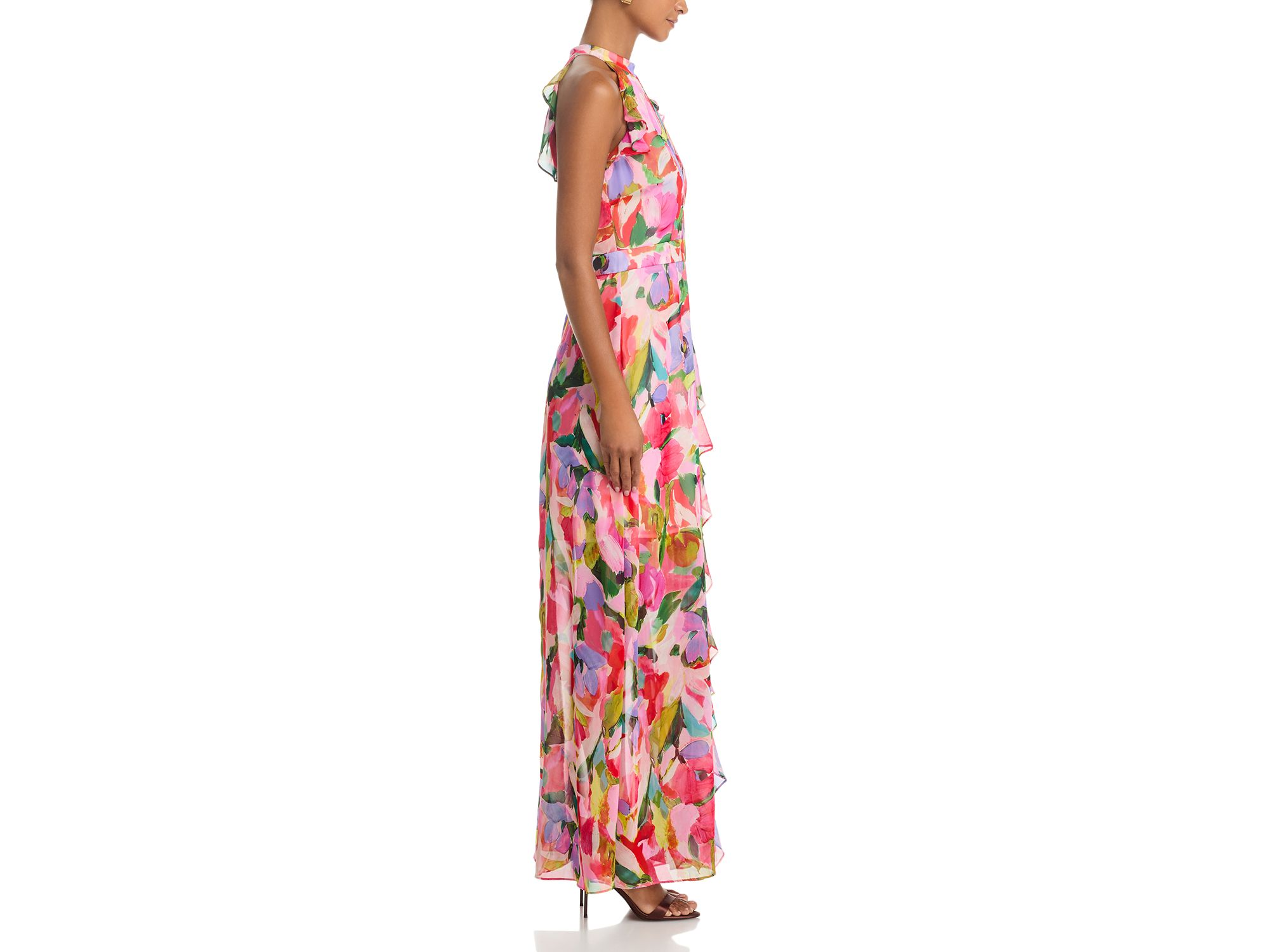 Printed Ruffle Placket Maxi Dress - Exclusive — Image 5