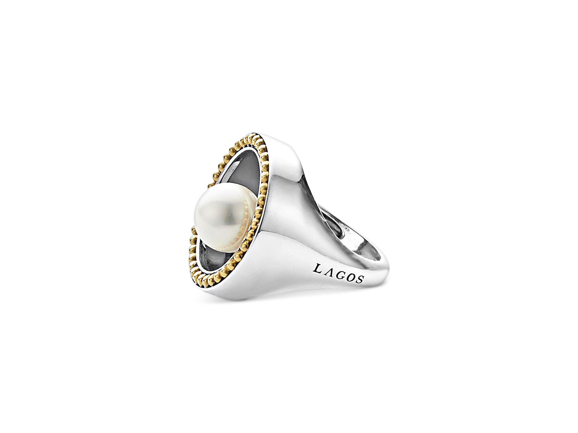 18K Yellow Gold & Sterling Silver Luna Cultured Freshwater Pearl Ring — Image 5
