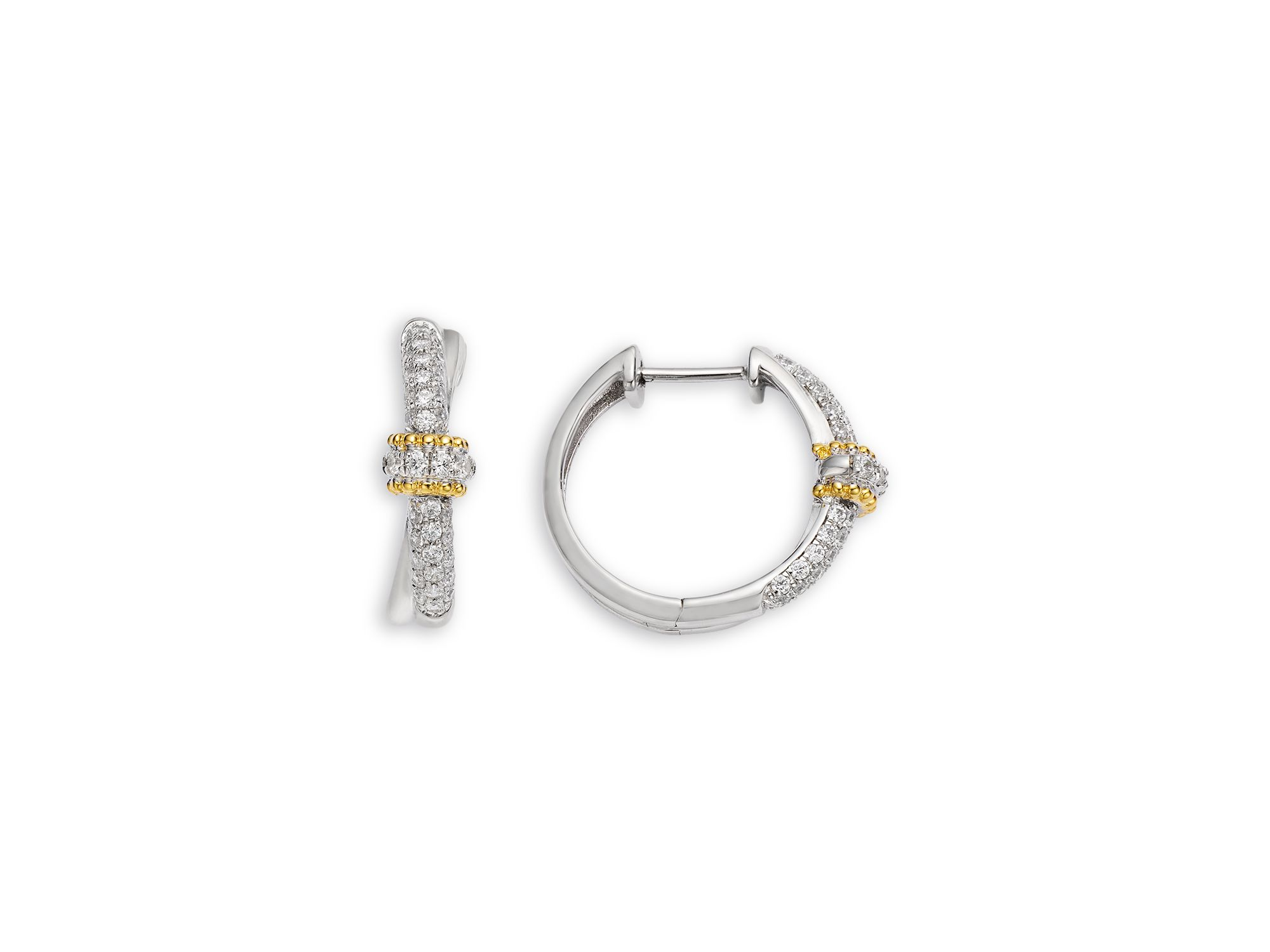 Diamond Huggie Hoop Earrings in 14K Yellow & White Gold, 0.50 tcw — Image 3
