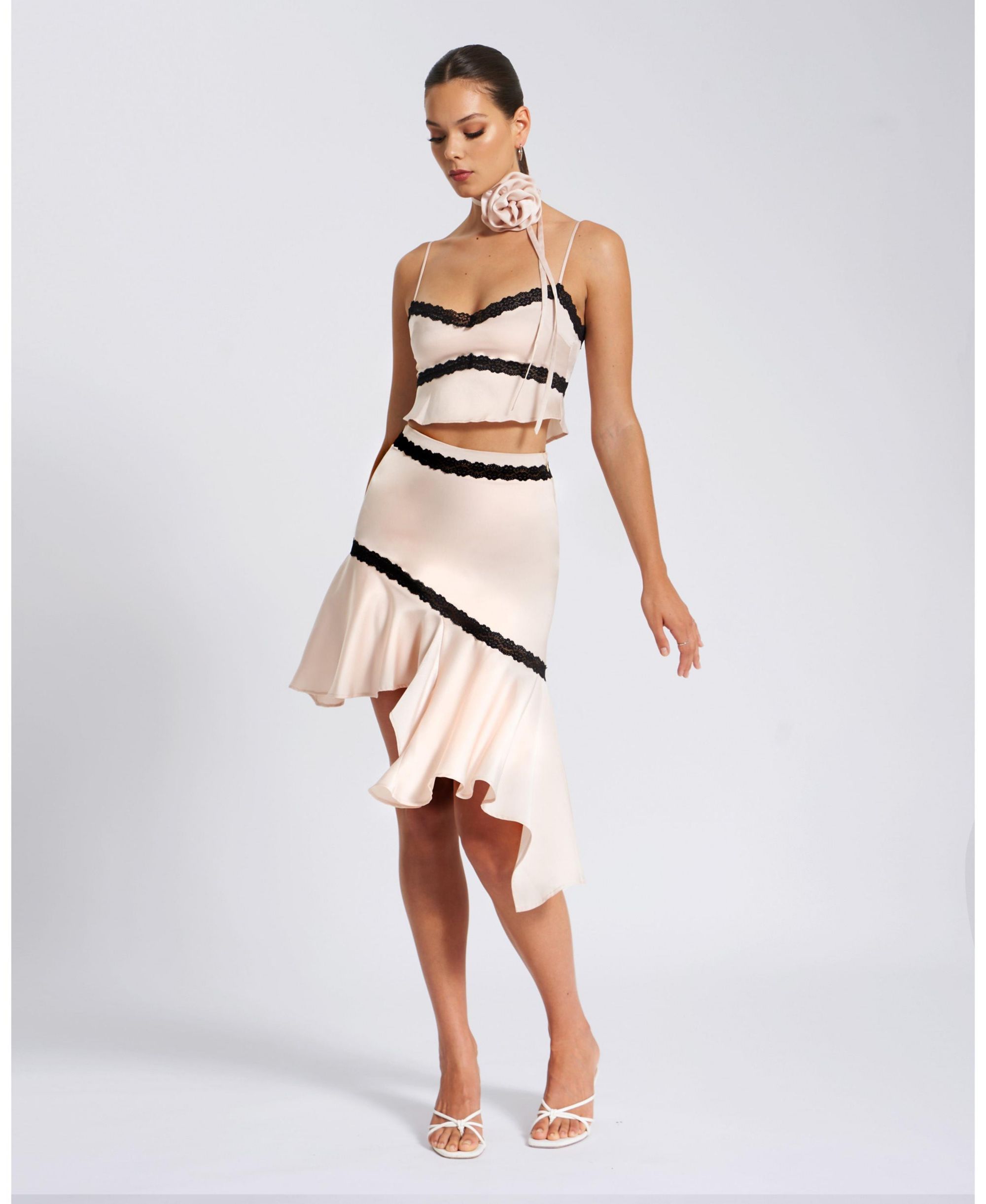 Yahvi Lace Trim Satin Skirt — Image 7