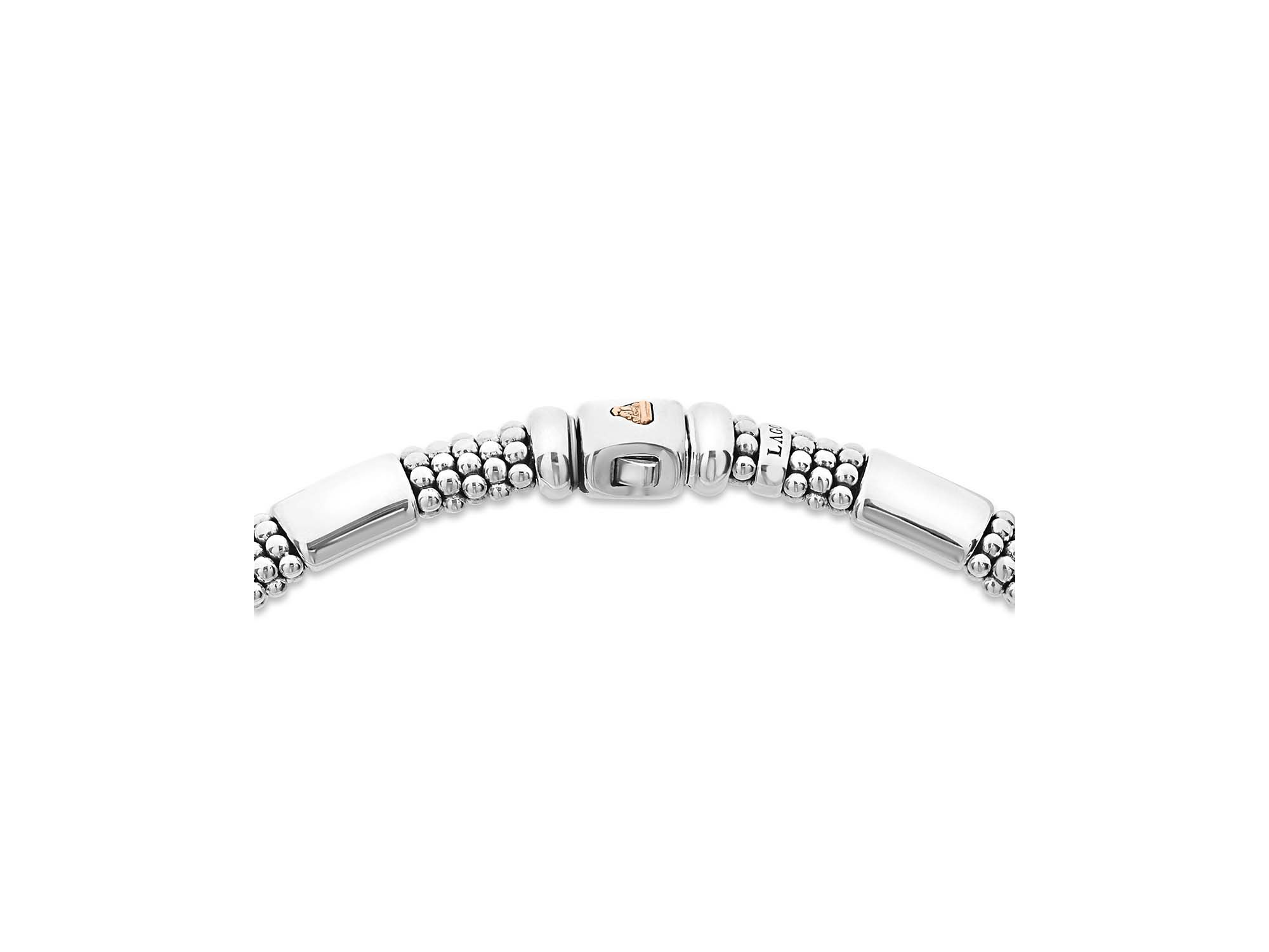 18K Rose Gold & Sterling Silver High Bar Smooth & Beaded Statement Necklace, 16-18" — Image 4