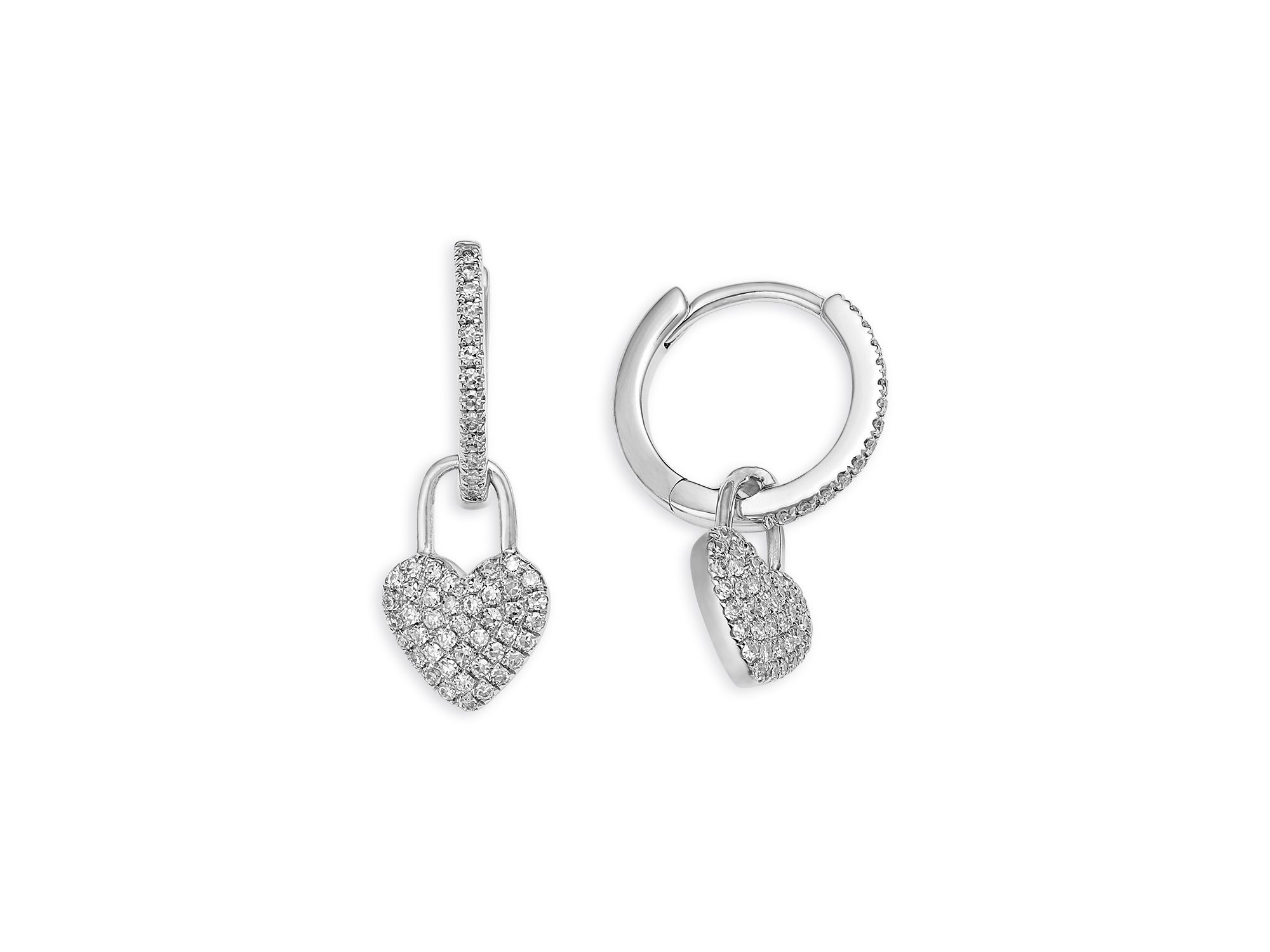 Diamond Heart Charm Huggie Hoop Earrings in 14K White Gold, 0.27 tcw — Image 3