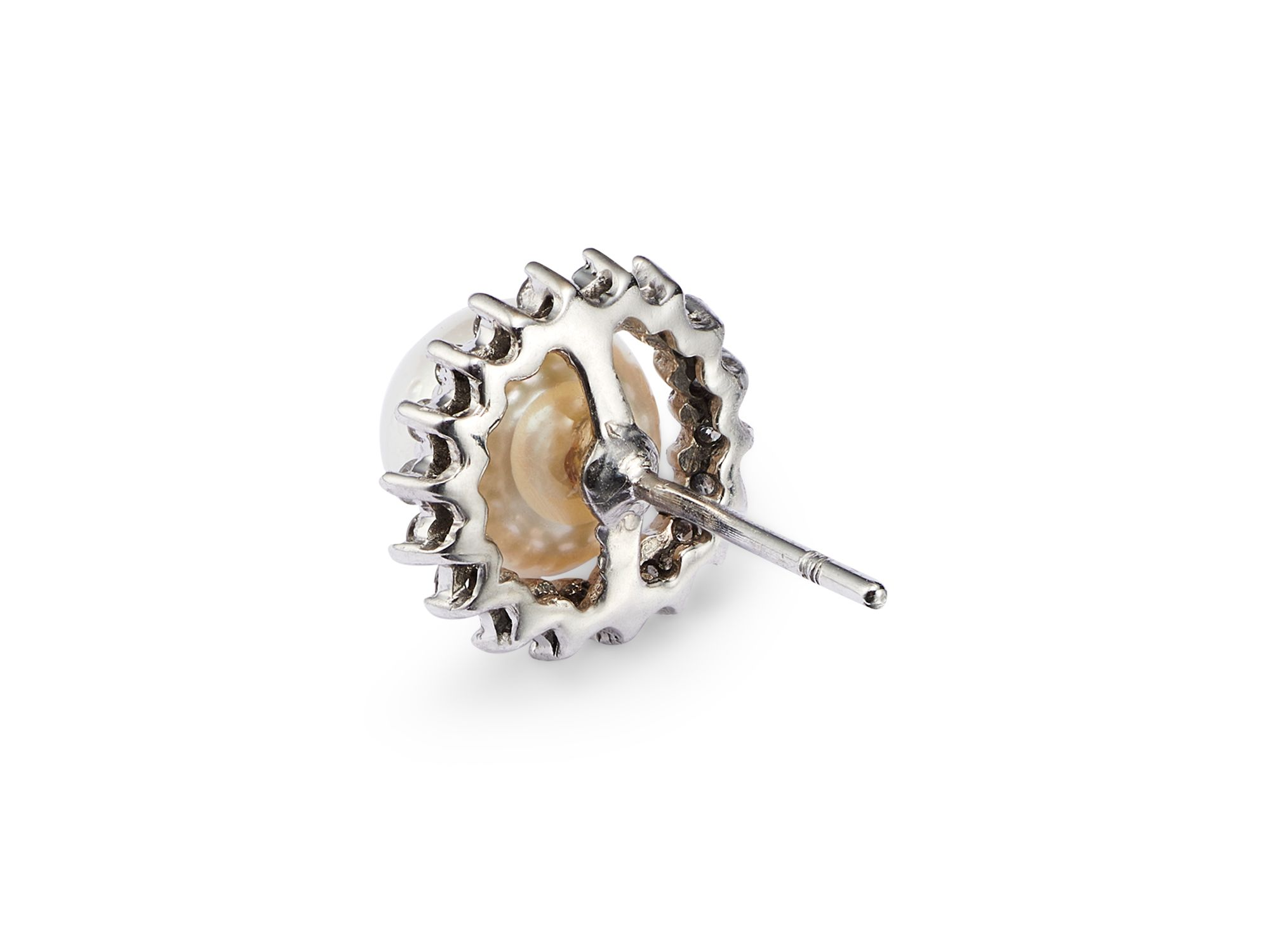 Cultured Akoya Pearl Stud Earrings with Diamonds in 14K White Gold, 6.5mm - Exclusive — Image 3