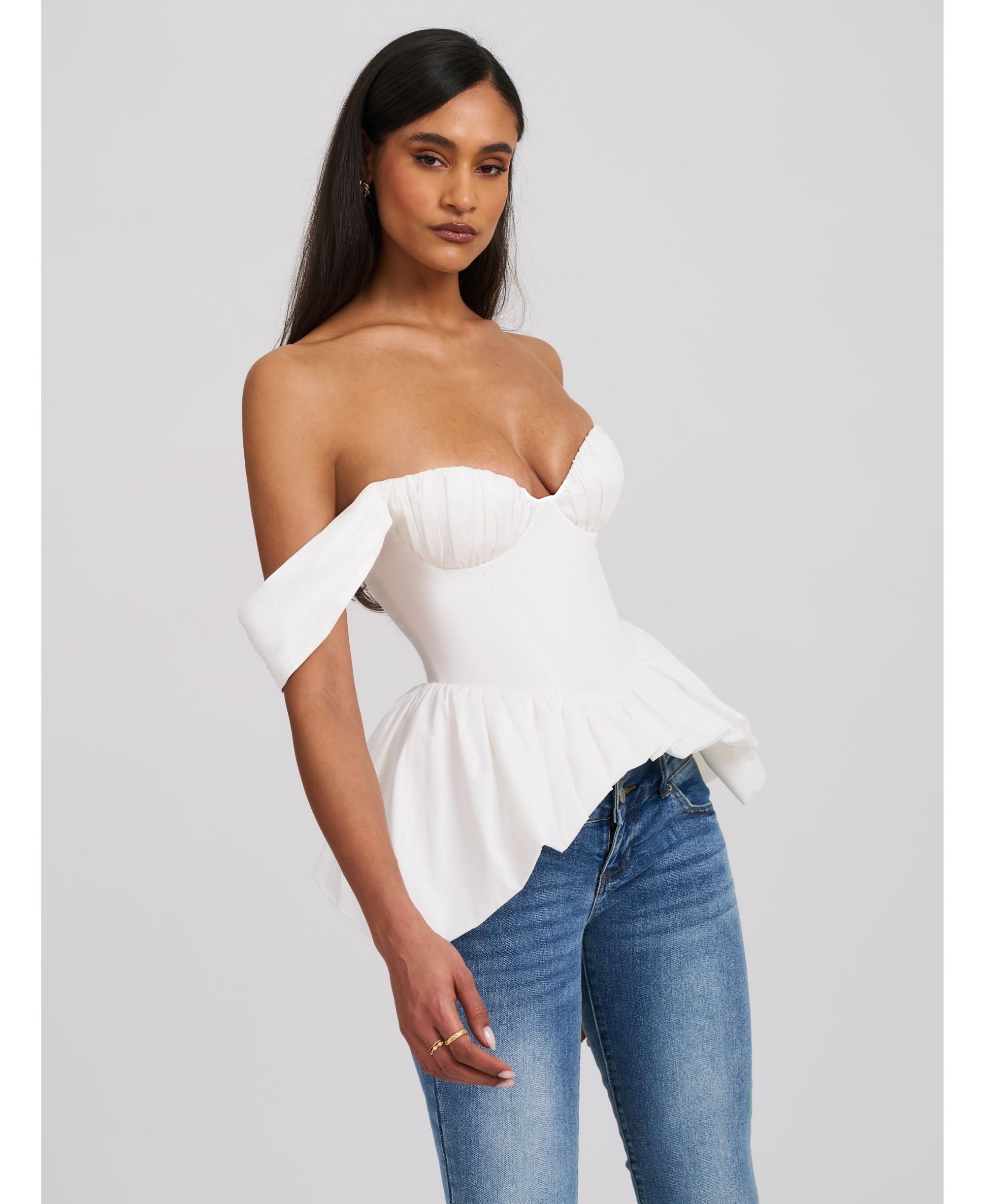 Qistina Off-Shoulder Bubble Hem Peplum Cotton Top — Image 6