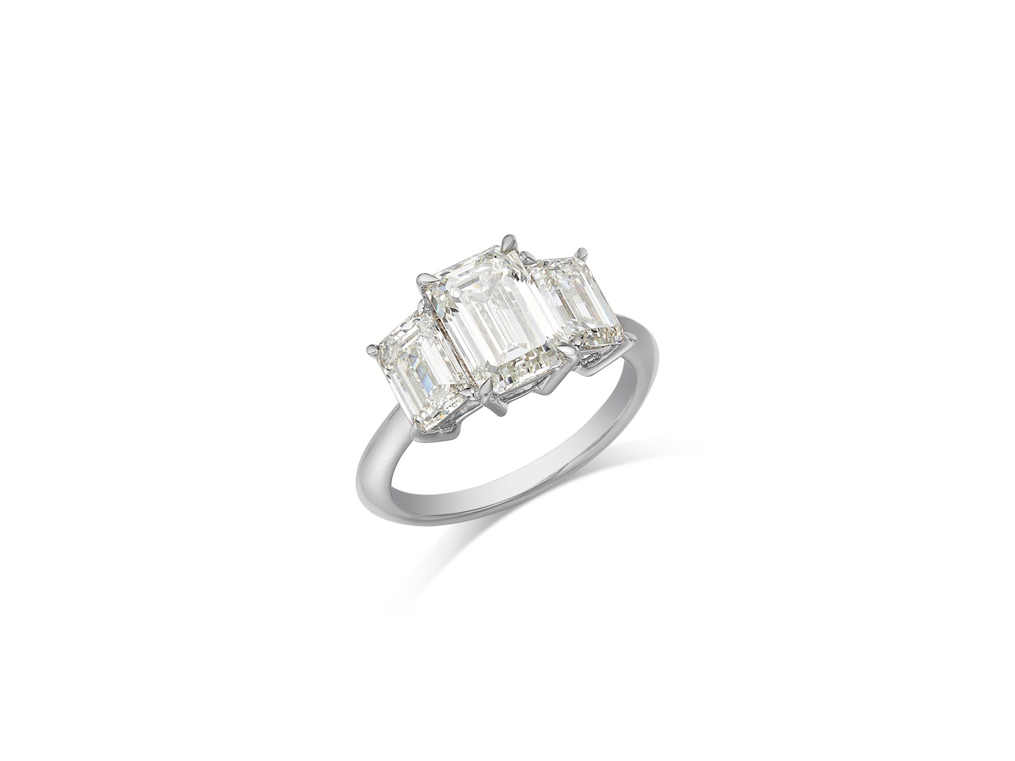 Certified Lab Grown Diamond Emerald Cut Three Stone Engagement Ring in 18K White Gold, 4.40 tcw — Image 3