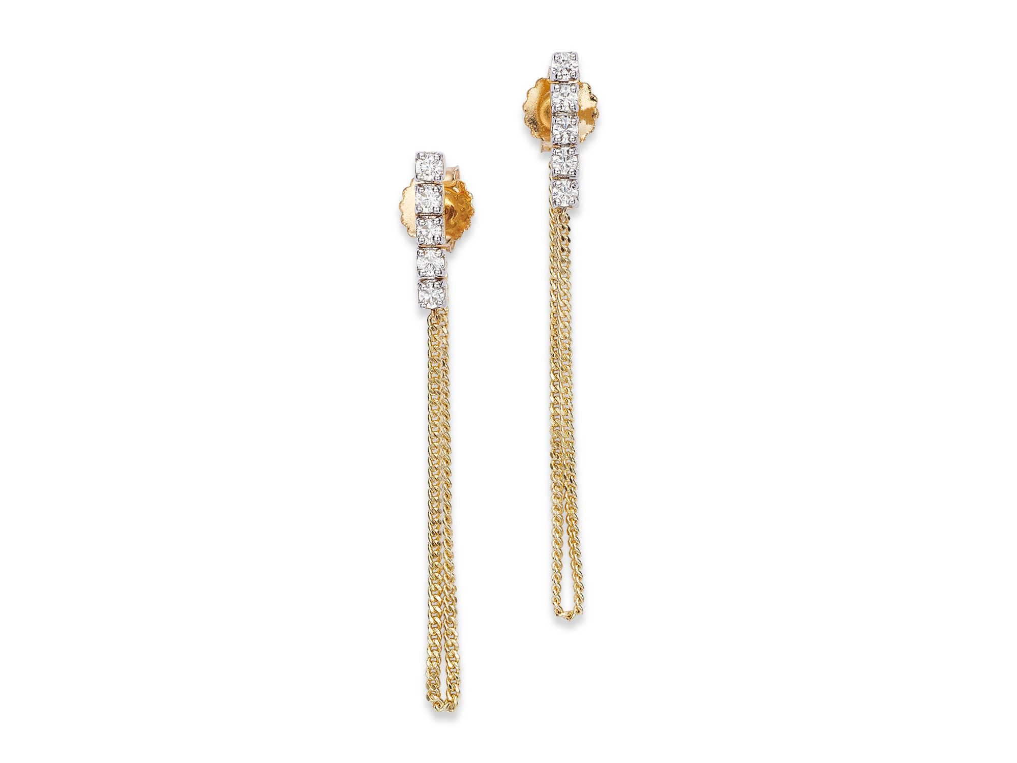 Diamond Vertical Bar Chain Earrings in 14K Yellow Gold, 0.25 tcw — Image 3