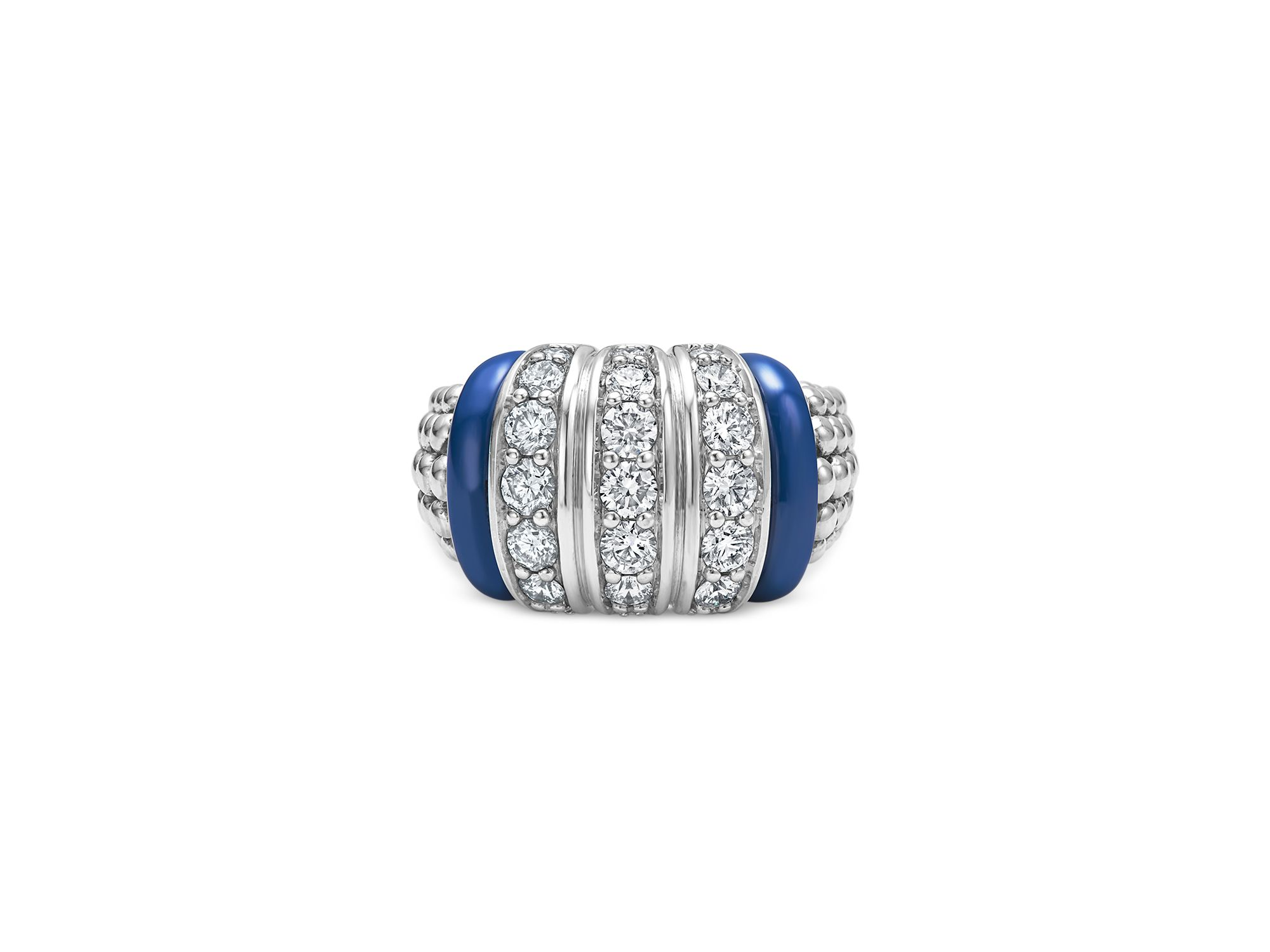 Sterling Silver Diamond & Ceramic Blue Caviar Ring — Image 3