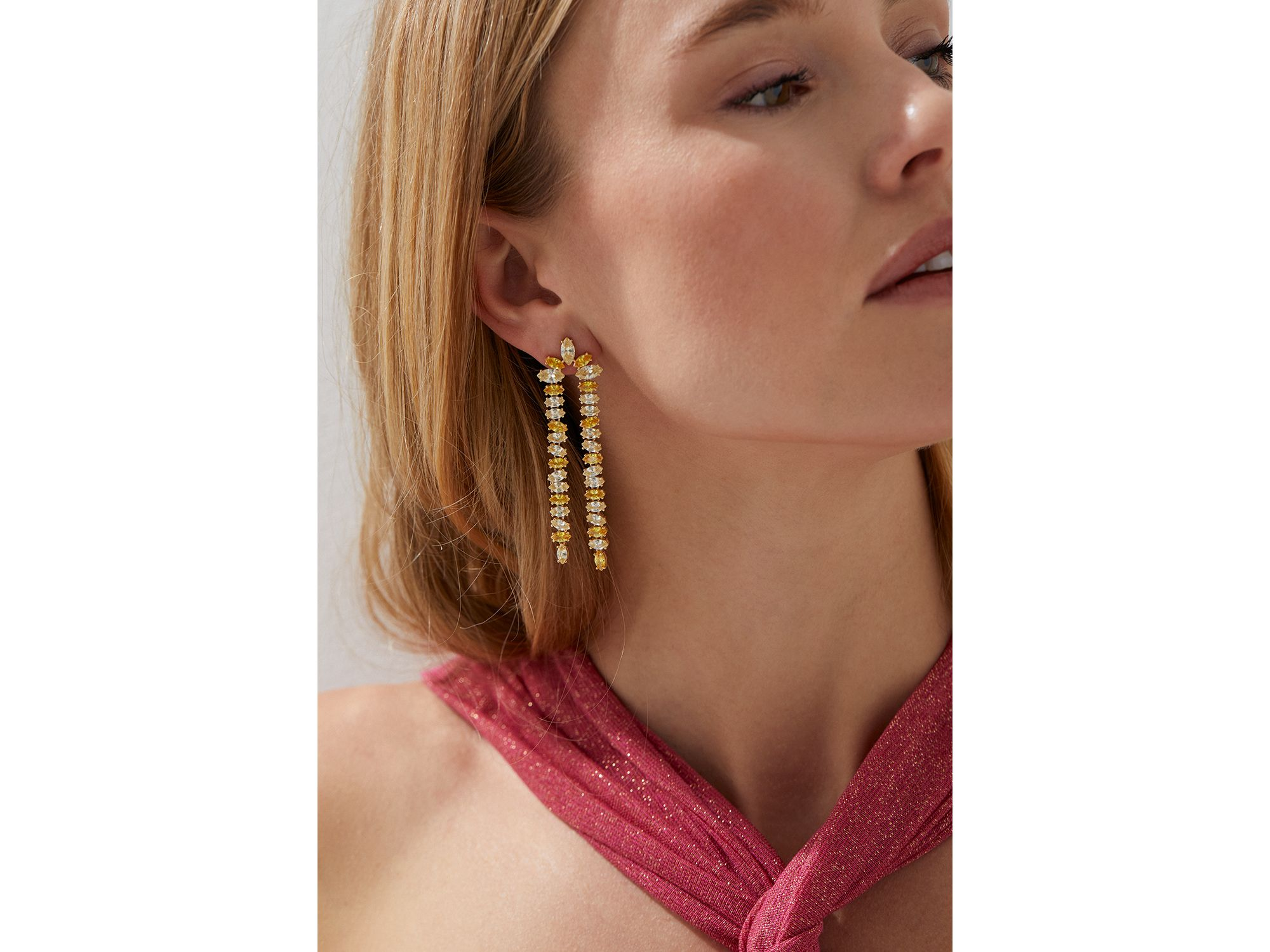 Yellow Stone Double Strand Drop Earrings — Image 3