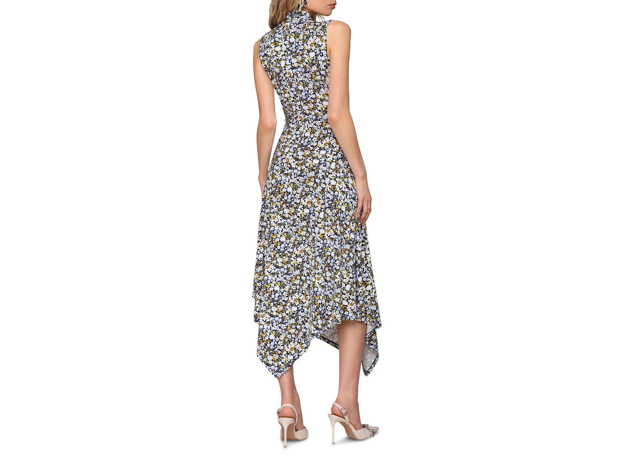 Printed Mock Neck Asymmetric Midi Dress — Image 5