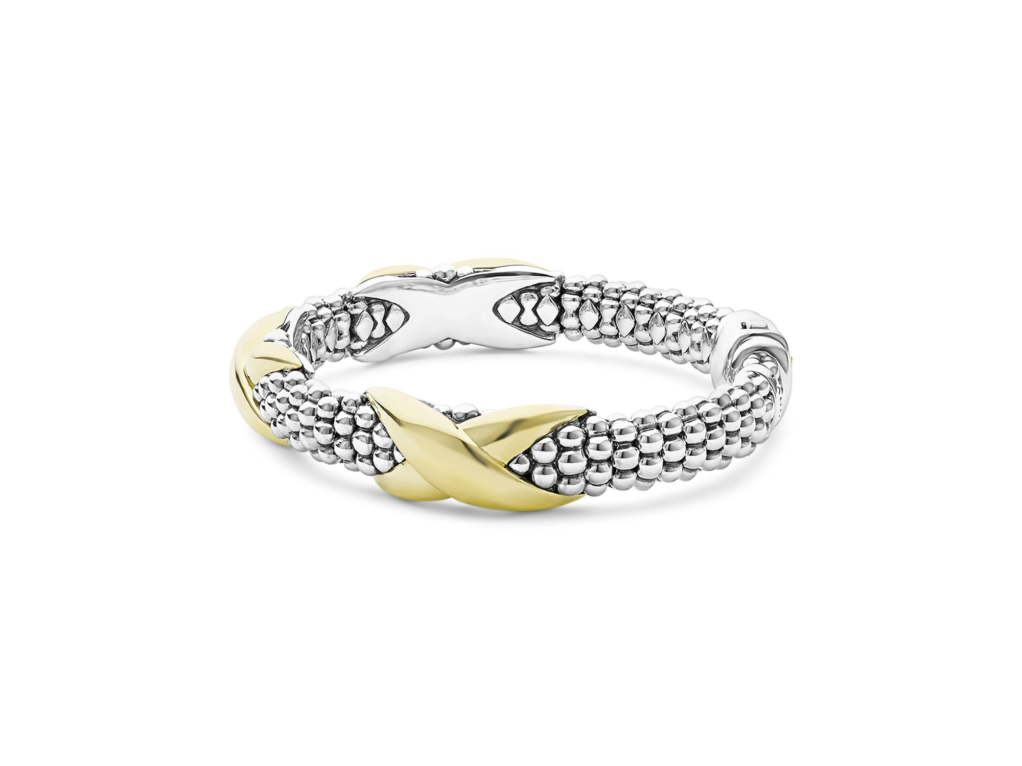 18K Yellow Gold & Sterling Silver Embrace Triple X Caviar Bead Link Bracelet — Image 4