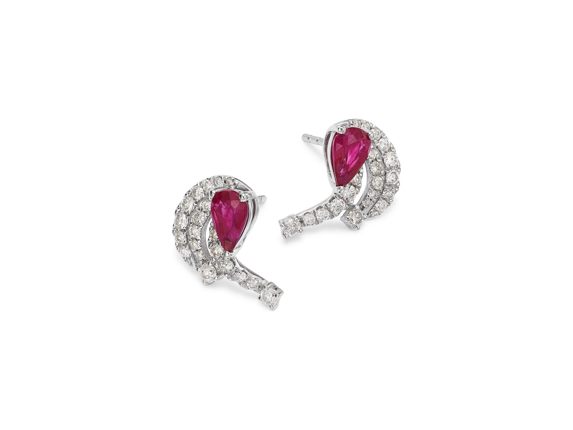 Ruby & Diamond Stud Earrings in 14K White Gold — Image 3