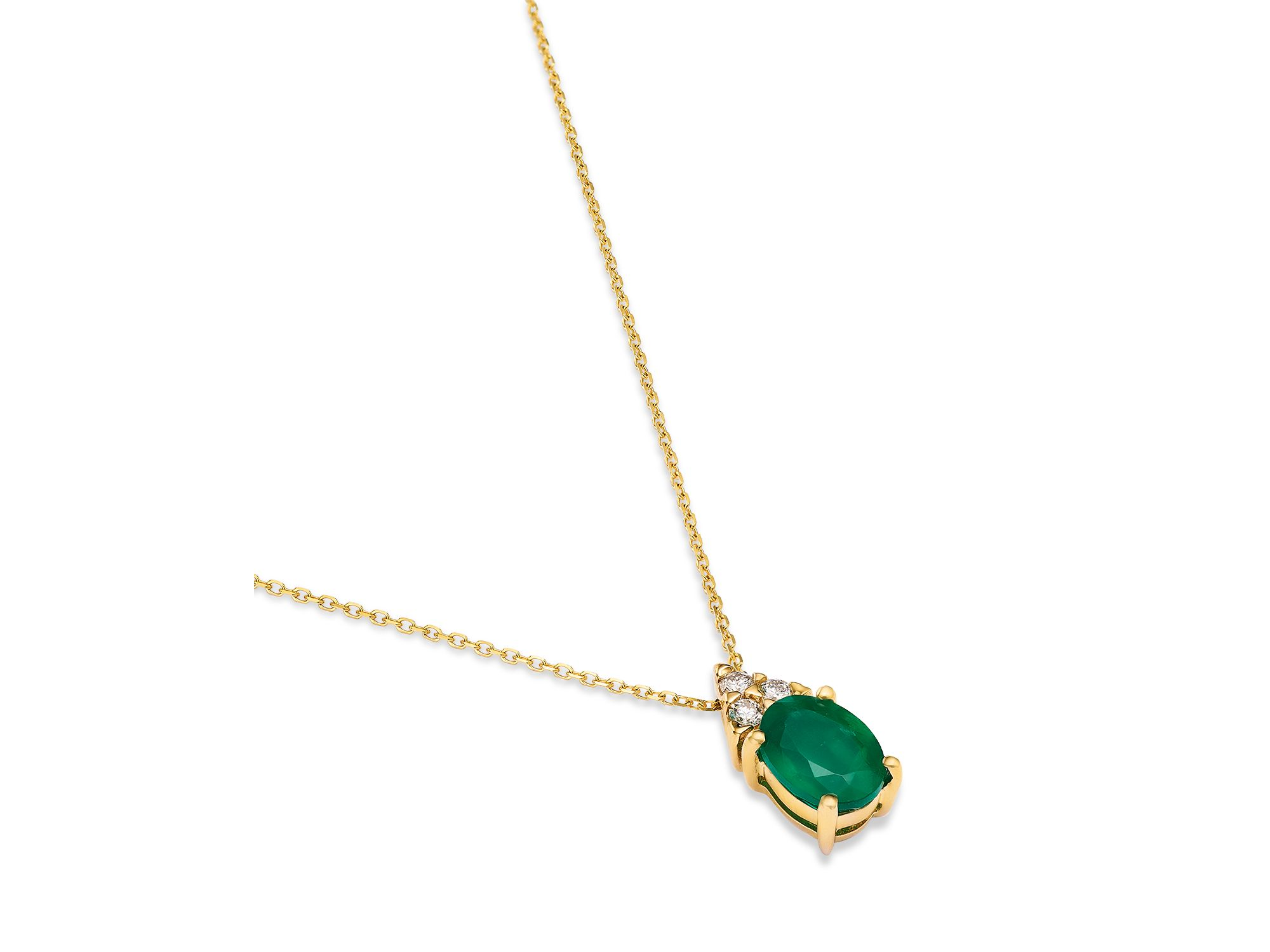 Emerald & Diamond Pendant Necklace in 14K Yellow Gold, 16" — Image 3