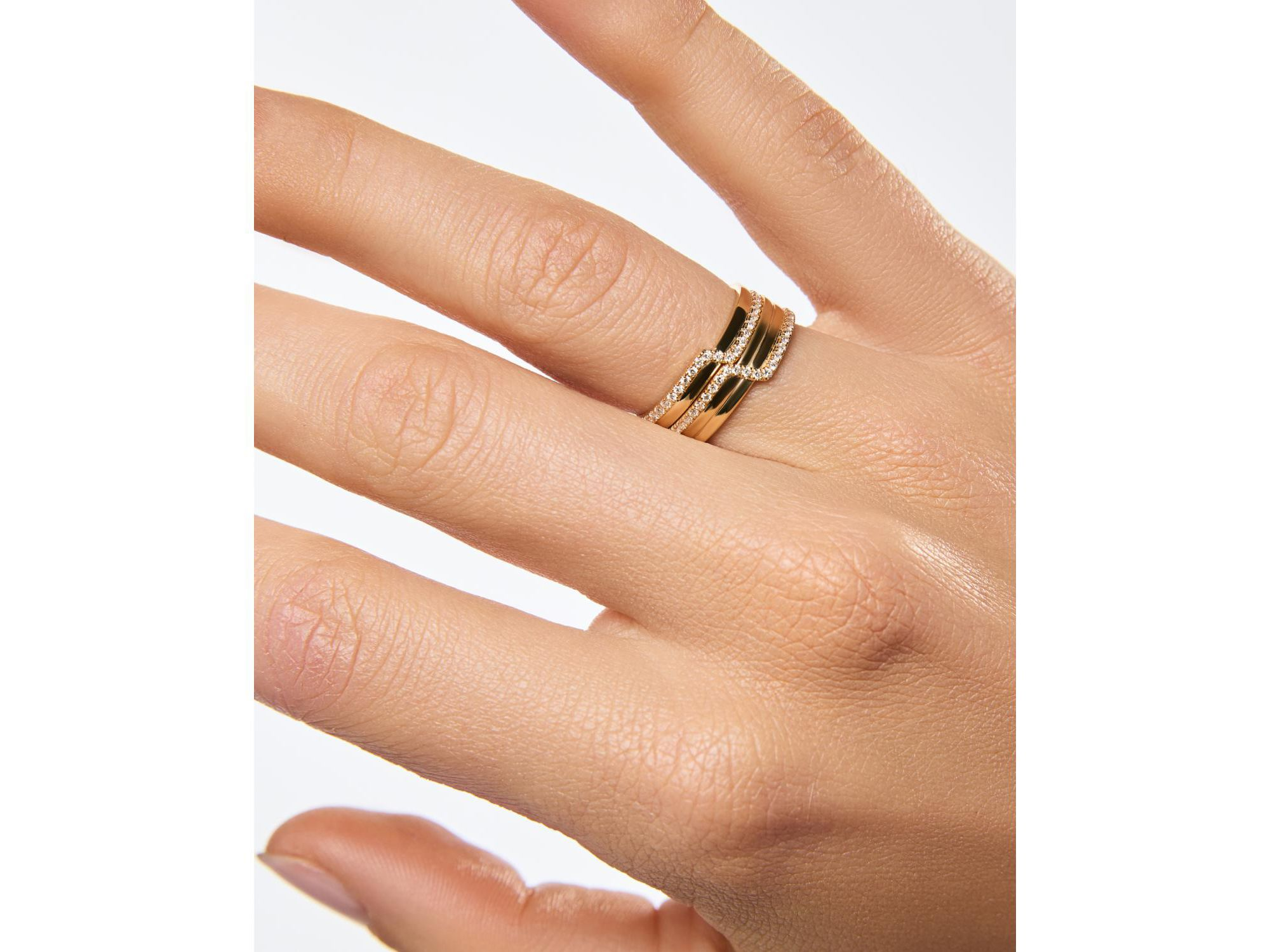 Solid Yellow Gold - Triple Lab Grown Diamond Elevate Ring — Image 3