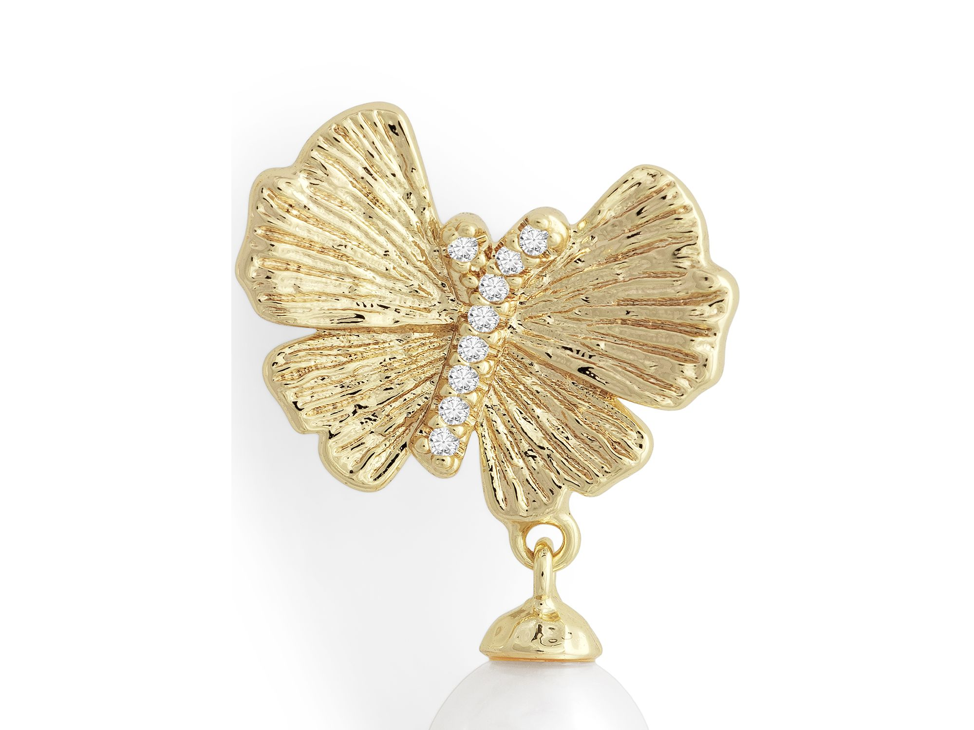 Butterfly Cultured Freshwater Pearl Drop Earrings in 18K Gold Plated — Image 3