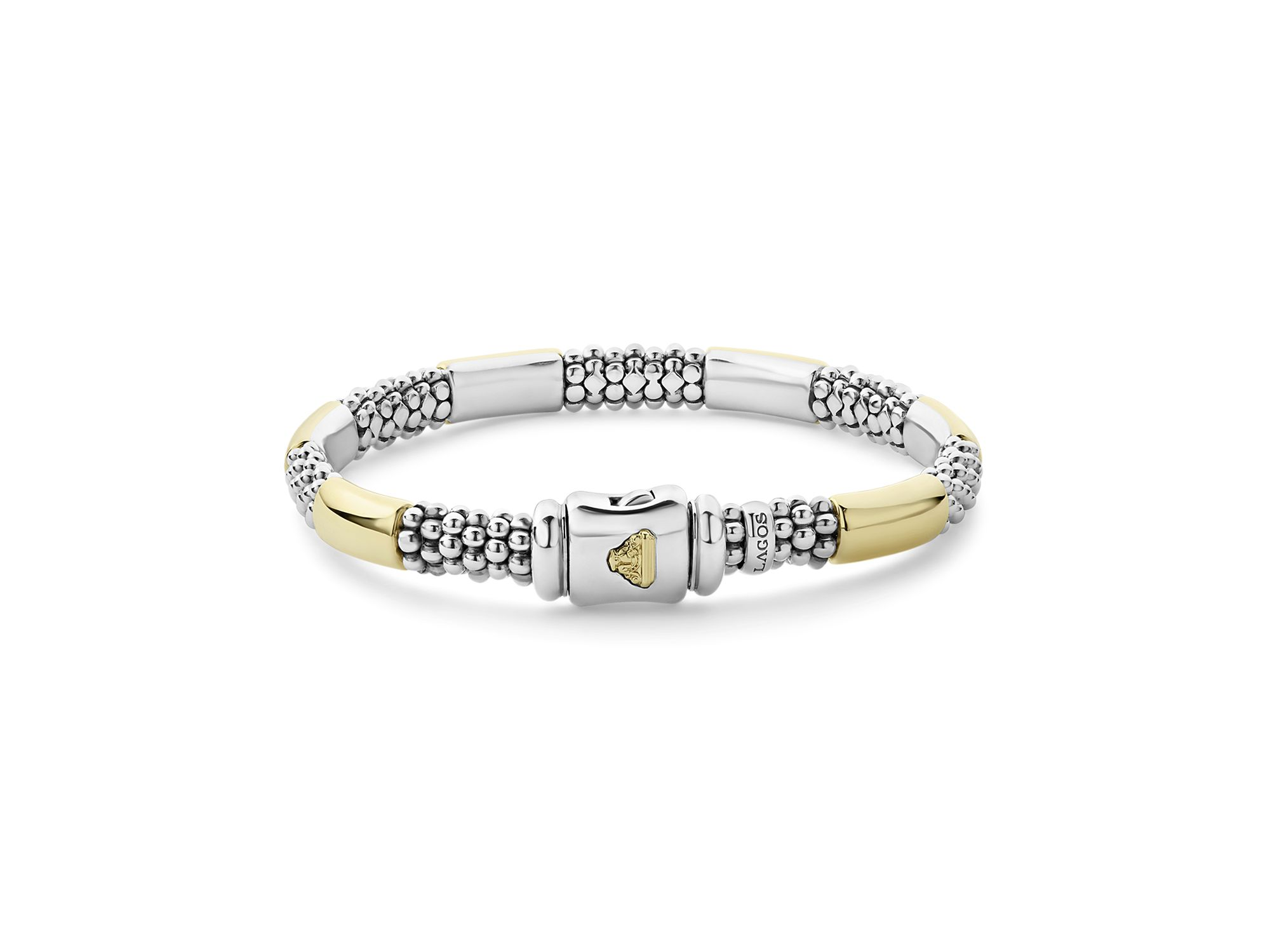 18K Yellow Gold & Sterling Silver High Bar Station Bangle Bracelet — Image 8