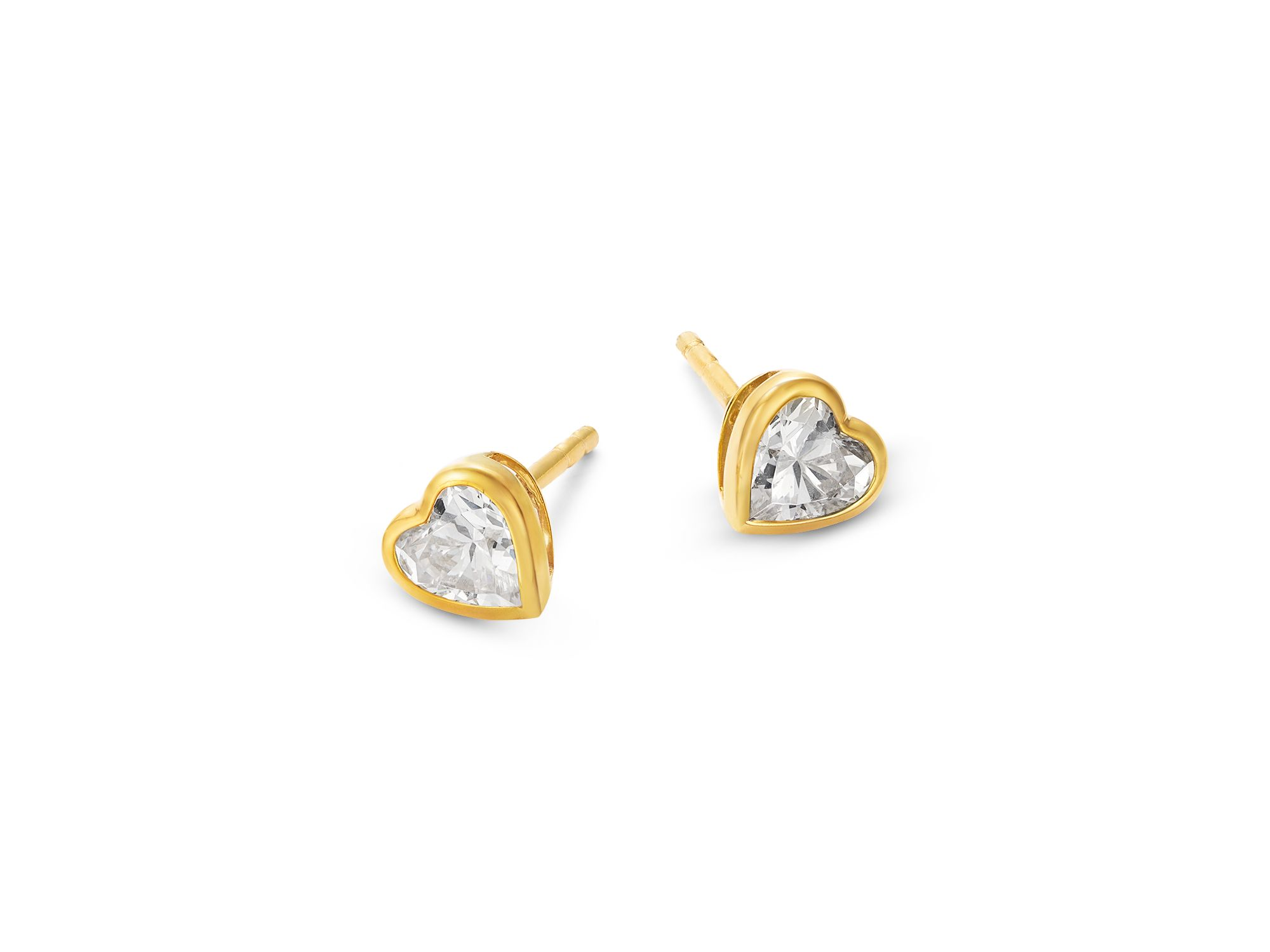 Certified Lab Grown Diamond Heart Bezel Stud Earrings in 14K Yellow Gold, 1.0 tcw — Image 3
