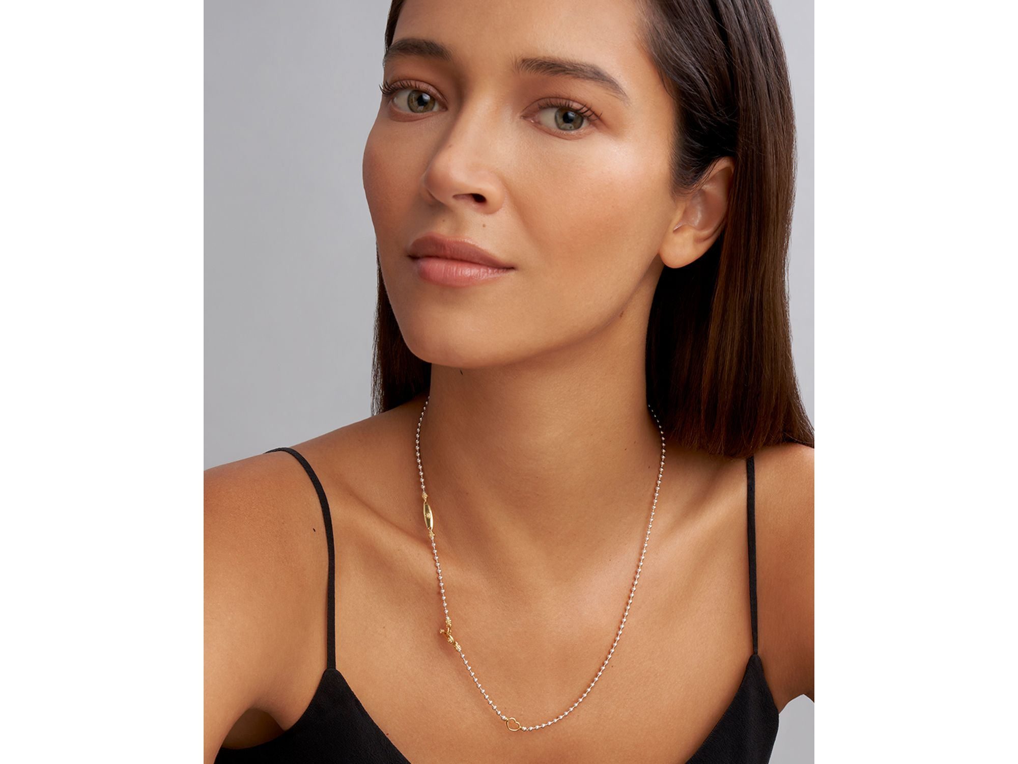 18K Yellow Gold & Sterling Silver Signature Caviar Toggle Necklace, 18" — Image 3