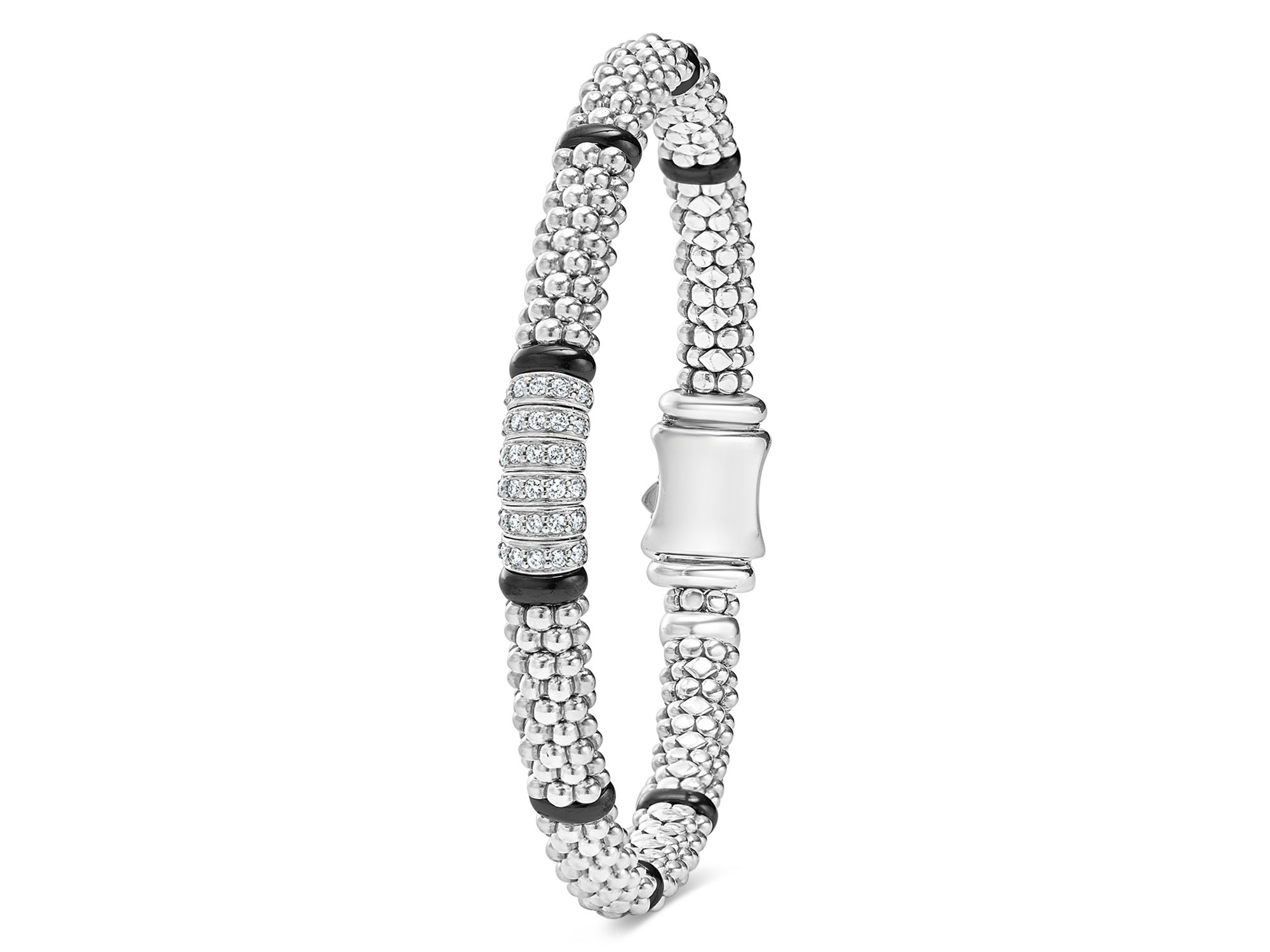 Sterling Silver Black Caviar Diamond & Ceramic Bead Bracelet — Image 3
