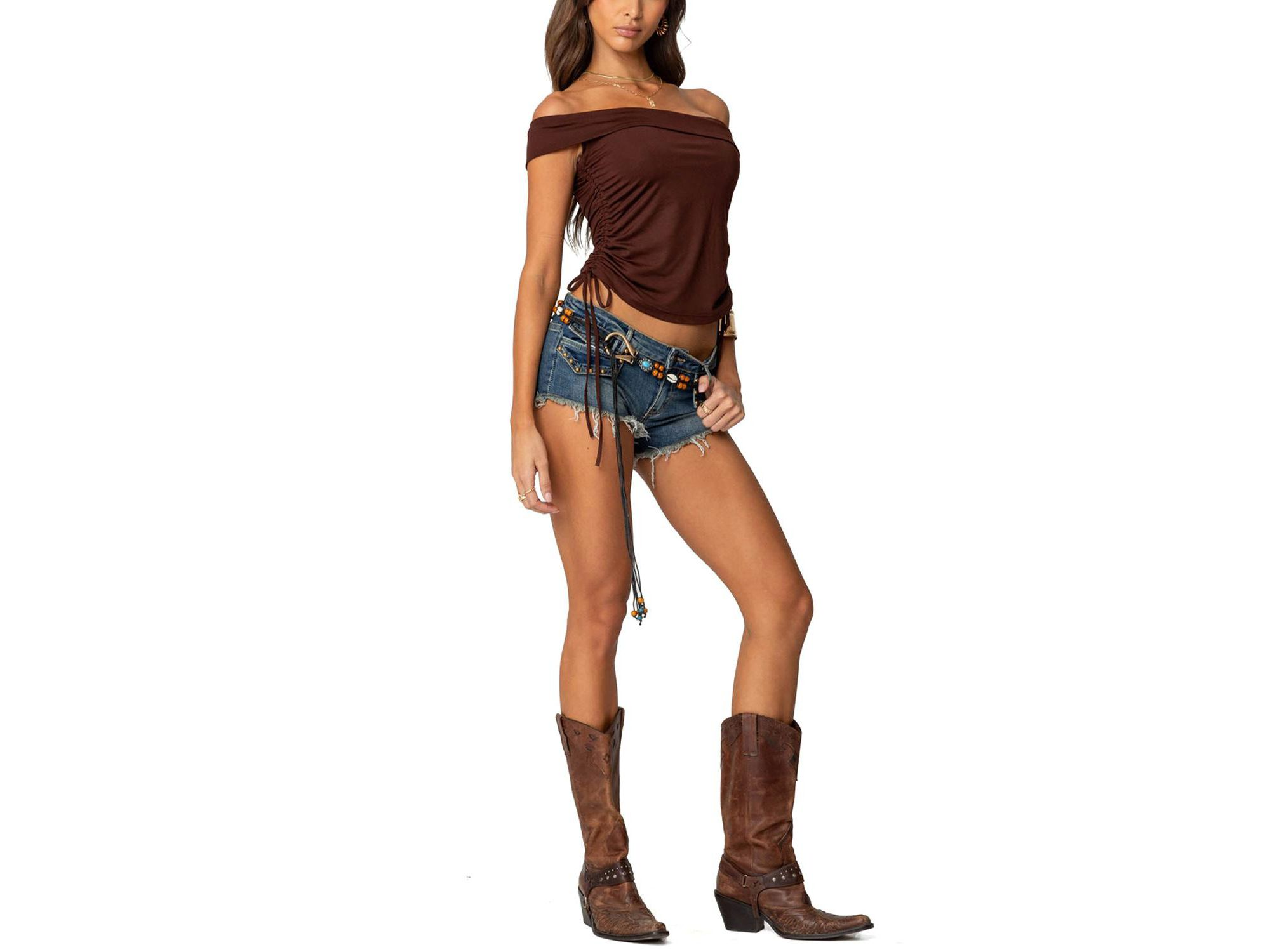 Studded Low Rise Denim Micro Shorts — Image 3
