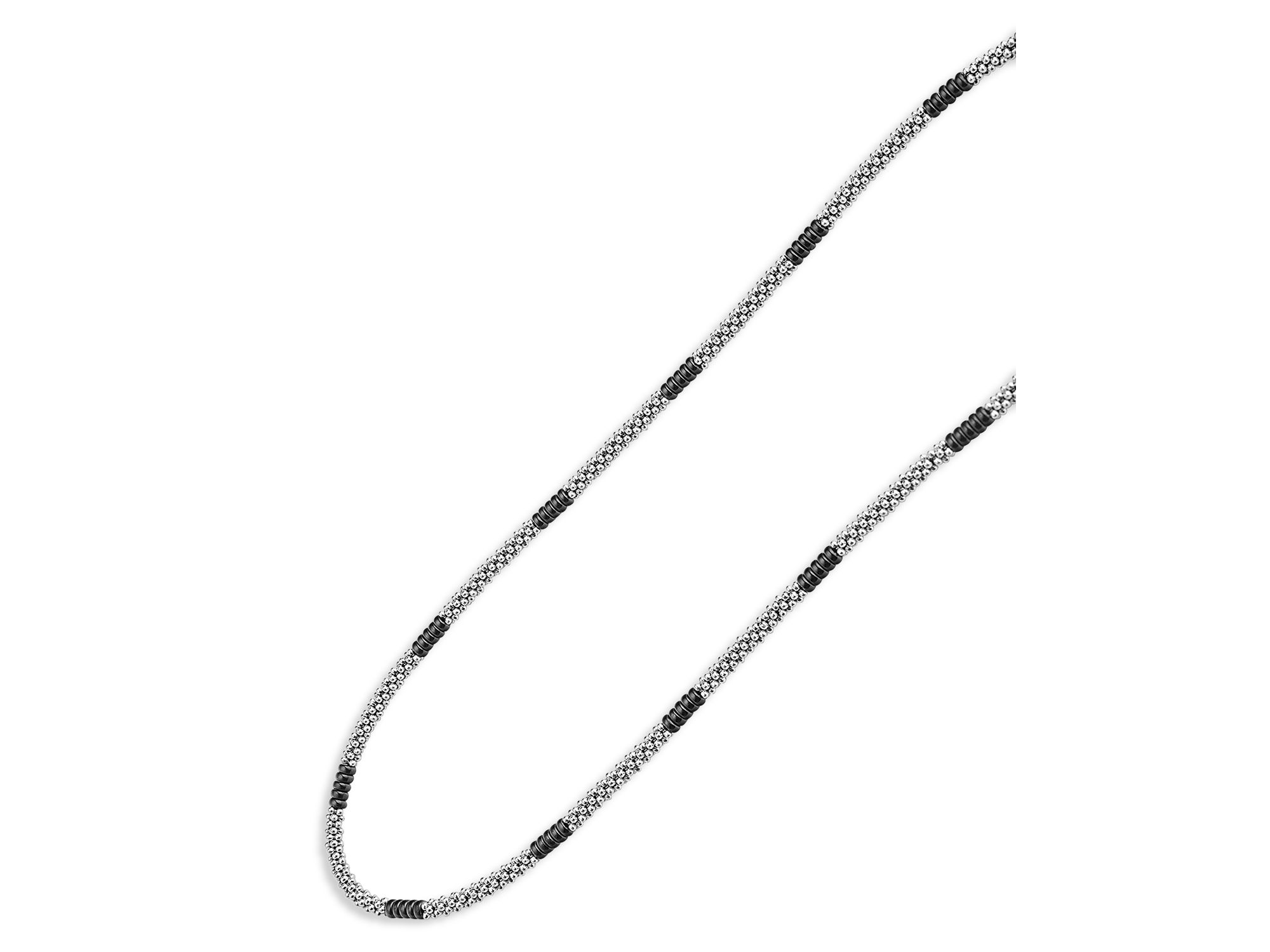 Black Caviar Silver Station Ceramic Beaded Necklace, 16" — Image 3