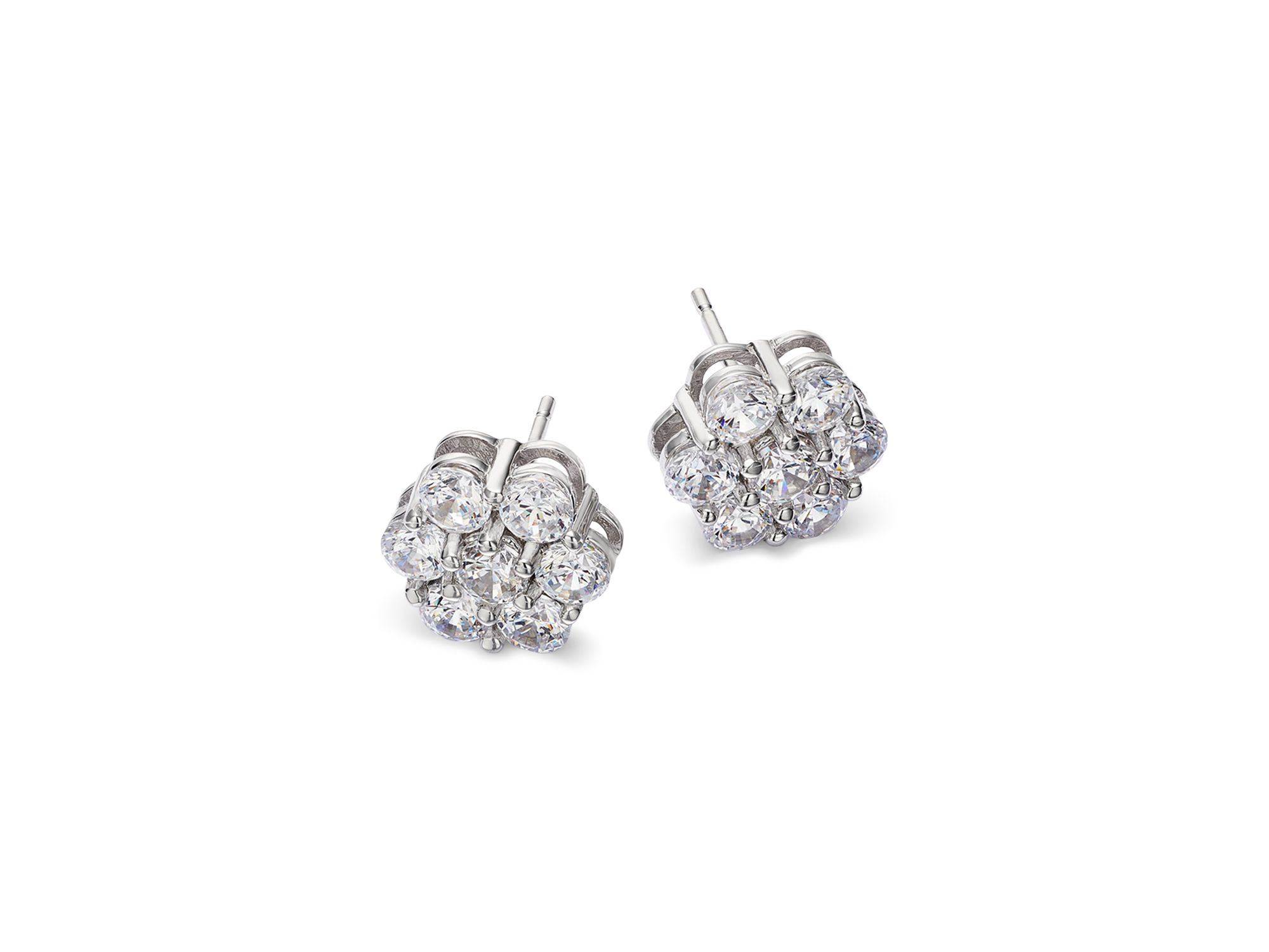 Diamond Flower Cluster Stud Earrings in 14K White Gold, 2.0 tcw — Image 3