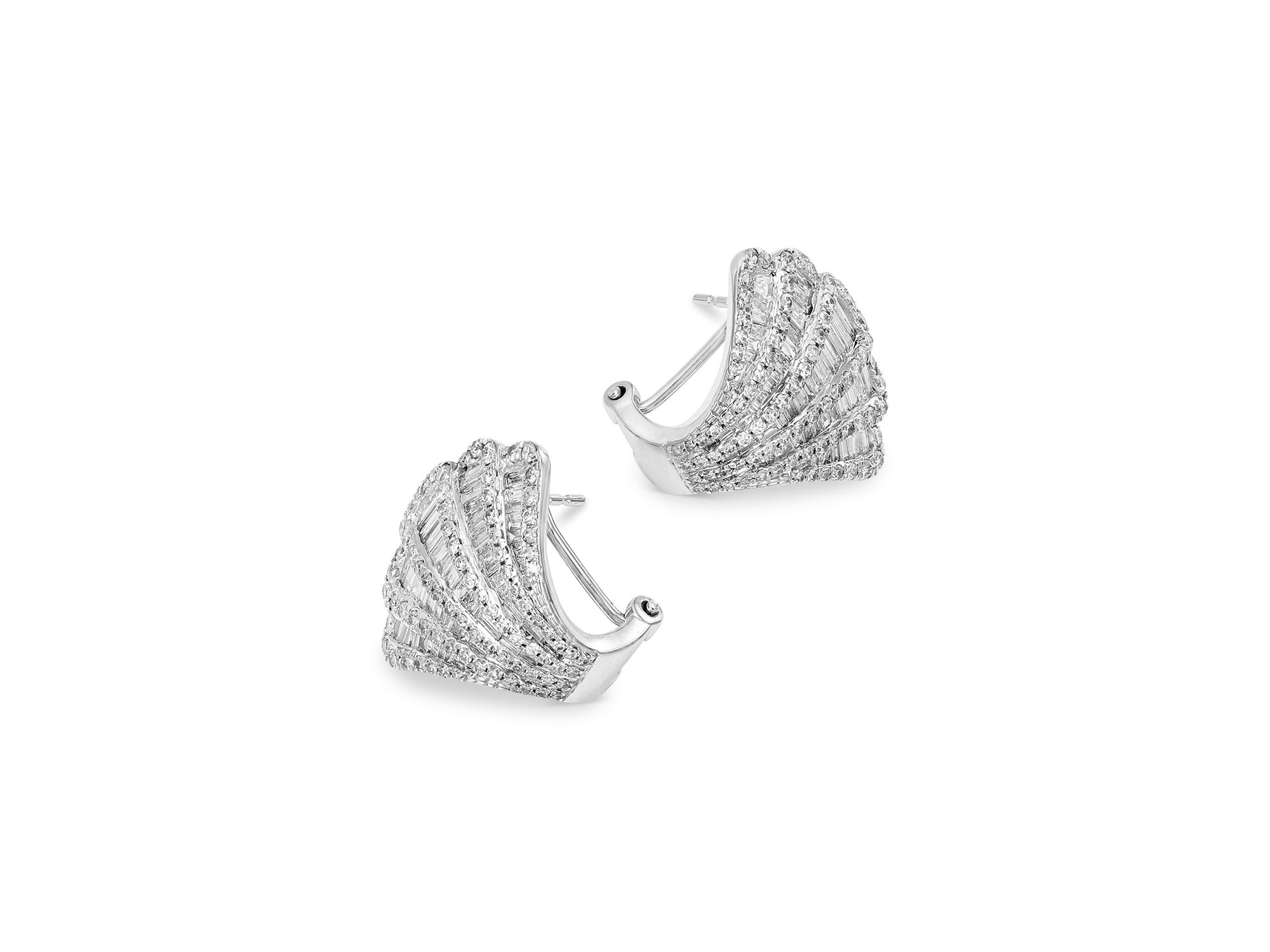Baguette & Round Diamond Fan Stud Earrings in 14K White Gold, 2.0 tcw — Image 3