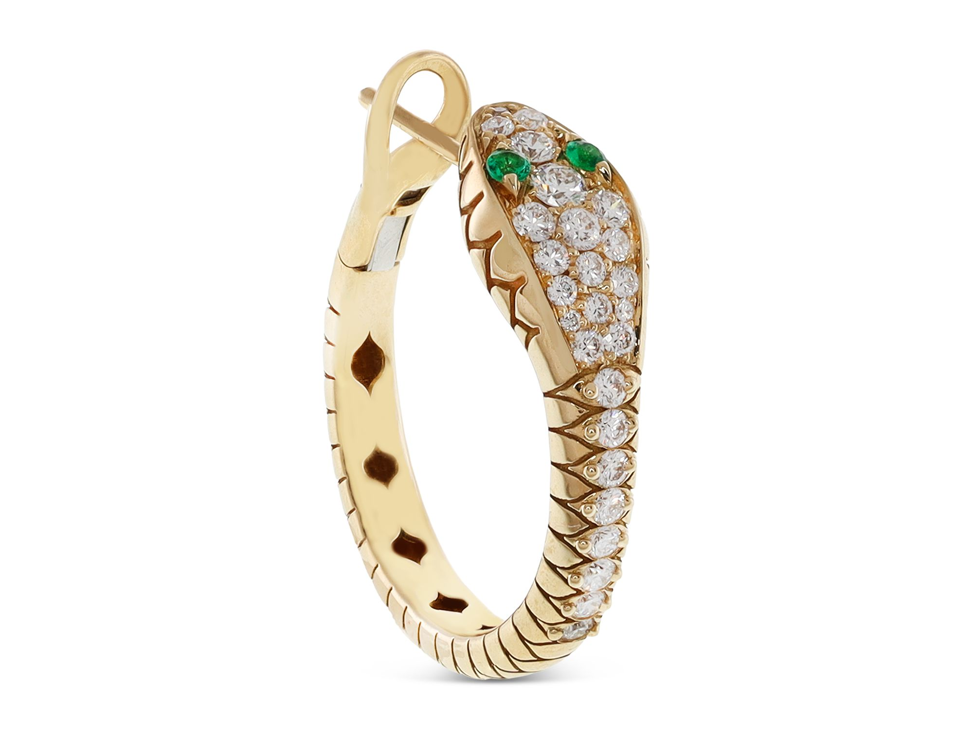 18K Yellow Gold Serpent Diamond & Emerald Snake Hoop Earrings - Exclusive, Italy Campaign — Image 3