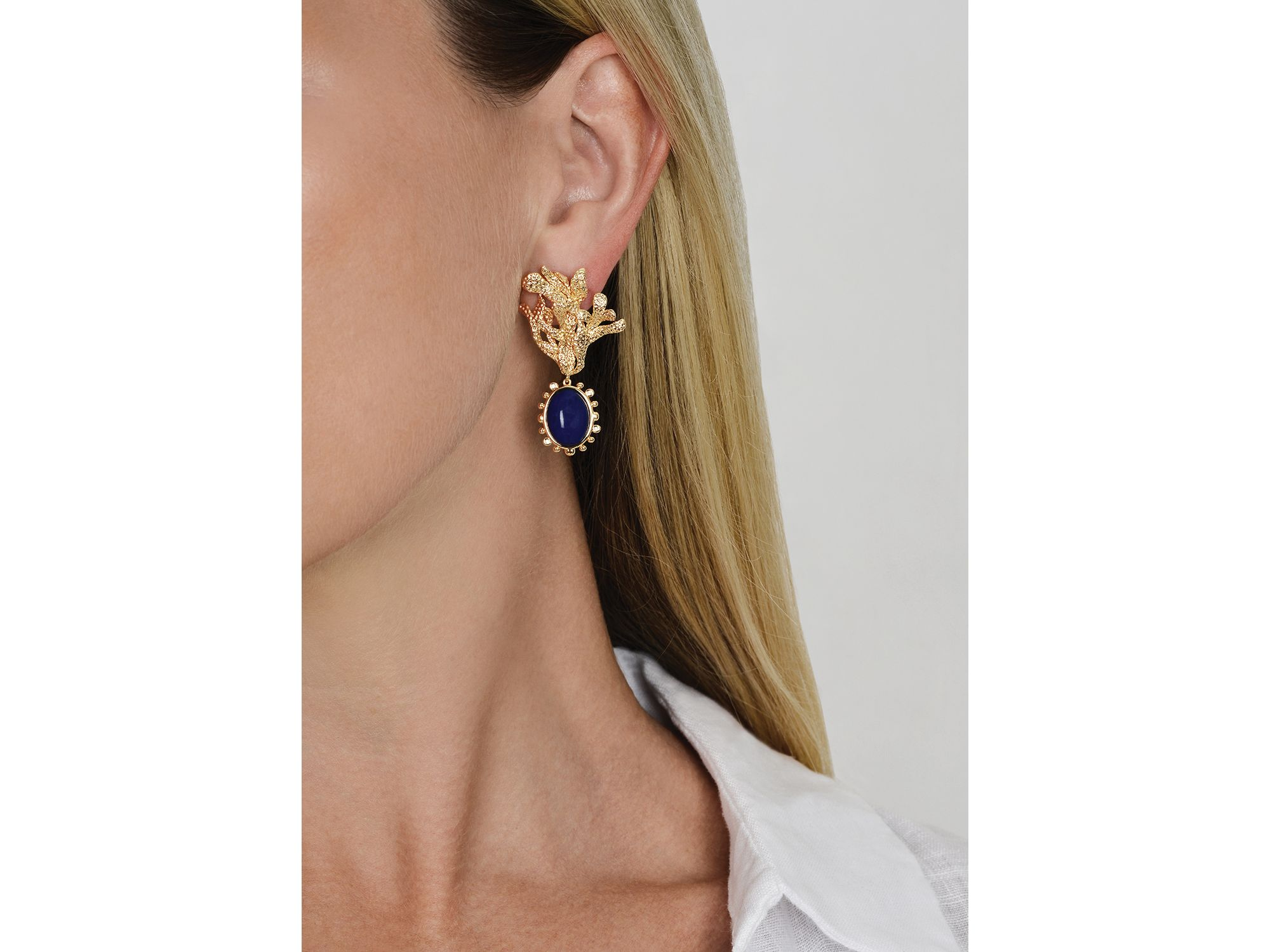 Lapis Oval Bead Drop Earrings — Image 4