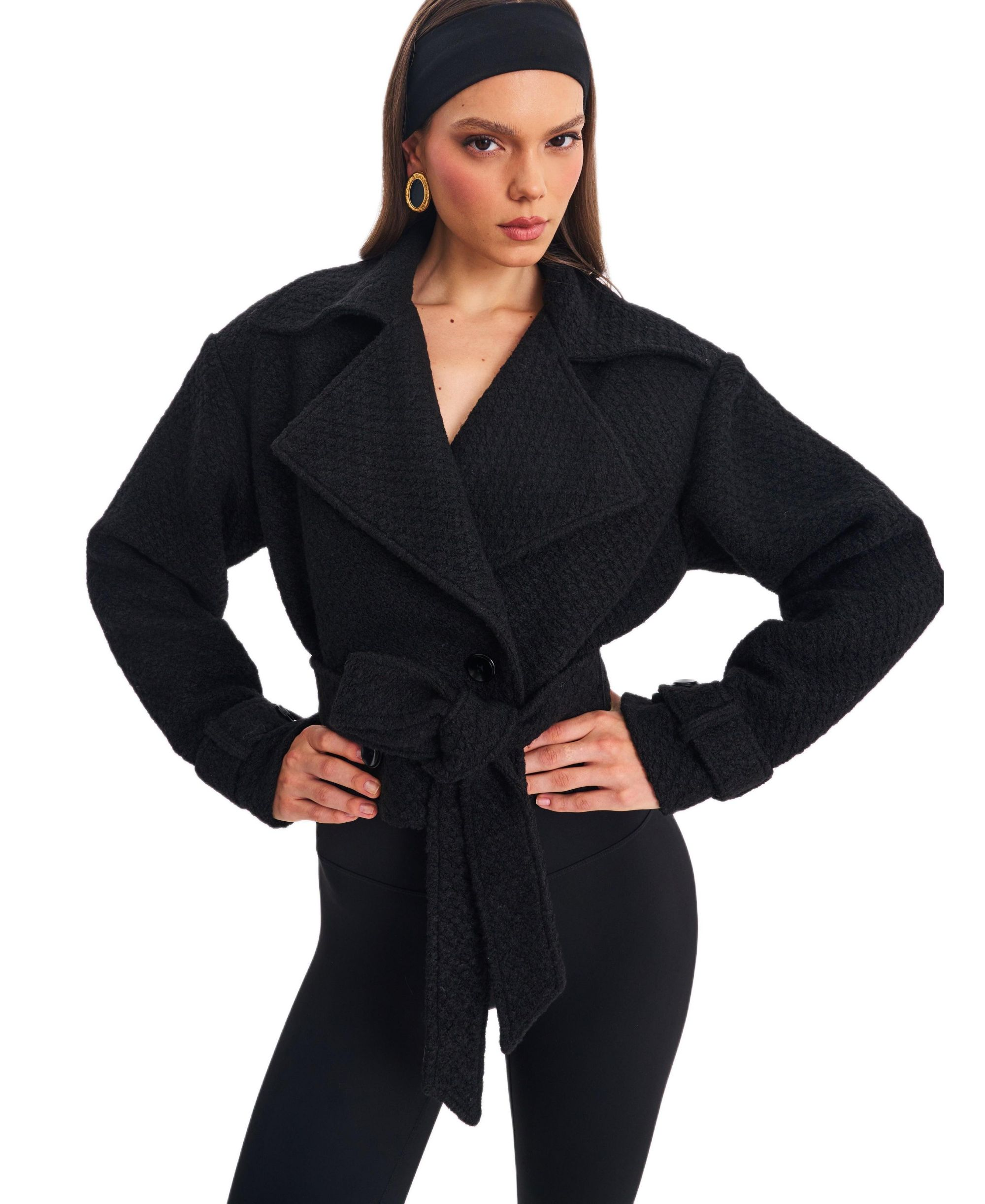Dara Wool Blend Cropped Double-Breasted Belted Coat — Image 3