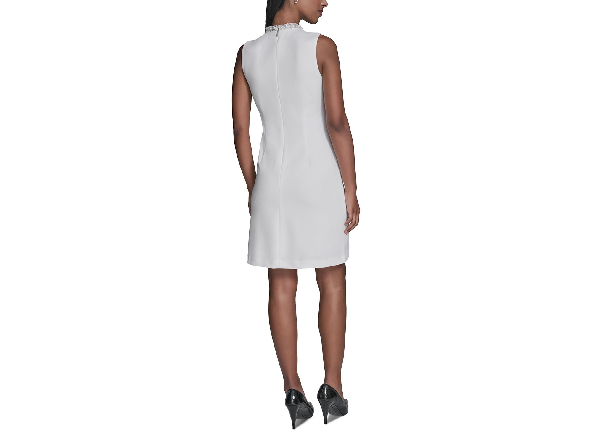 Embellished Neck Scuba Crepe Dress — Image 5