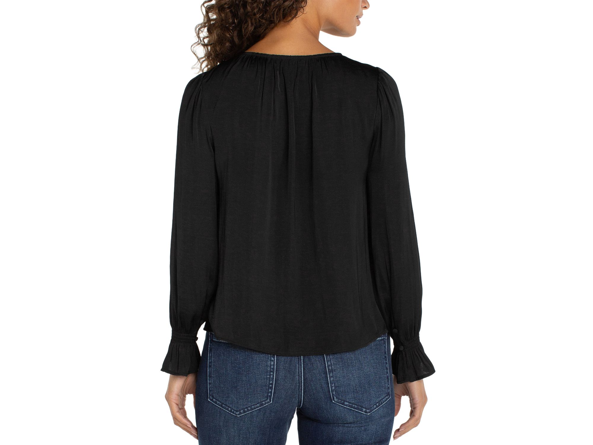 Long Sleeve Button Front Woven Top with Smocking — Image 3