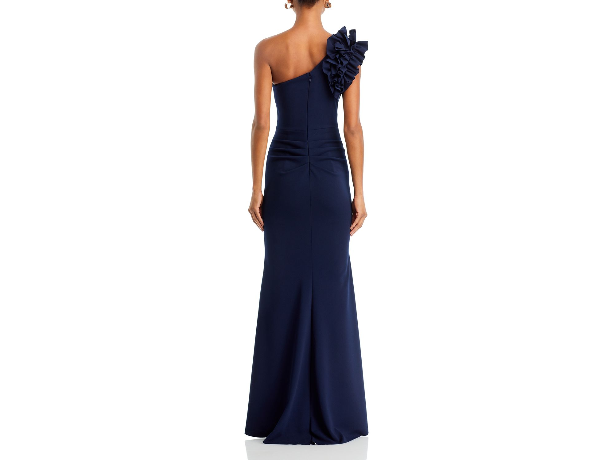 One Shoulder Ruffle Crepe Gown - Exclusive — Image 6