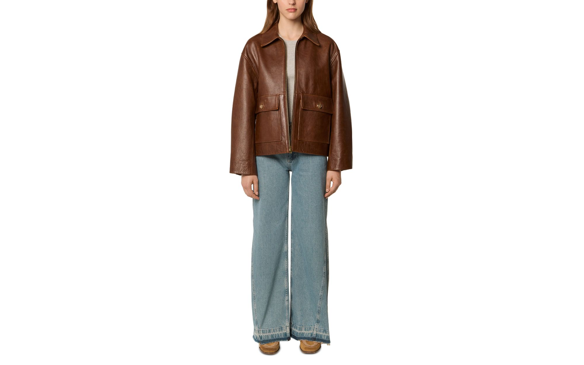 Leather Jacket with Storm Flap — Image 5