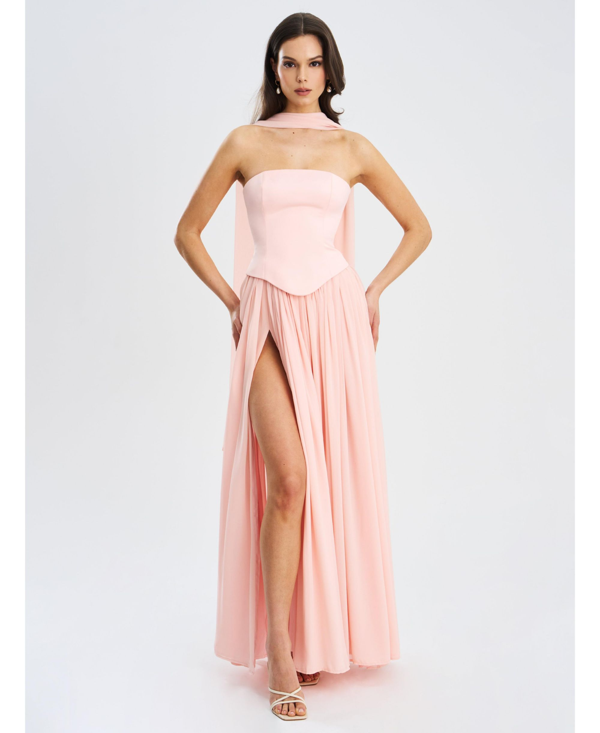 Qianna Peplum Top Chiffon Gown with Scarf — Image 6