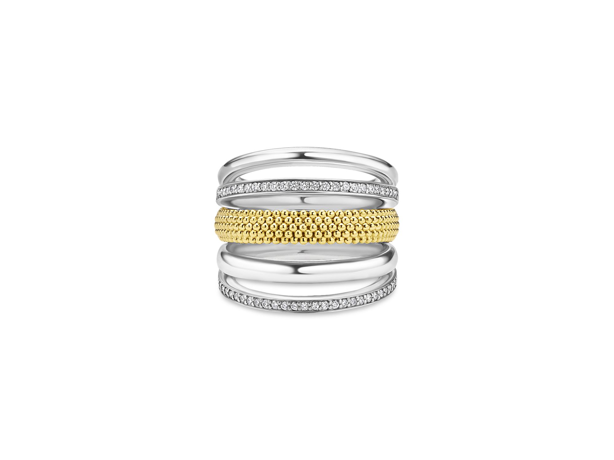 Two Tone Caviar Lux Five Row Diamond Ring, 0.29 tcw — Image 3