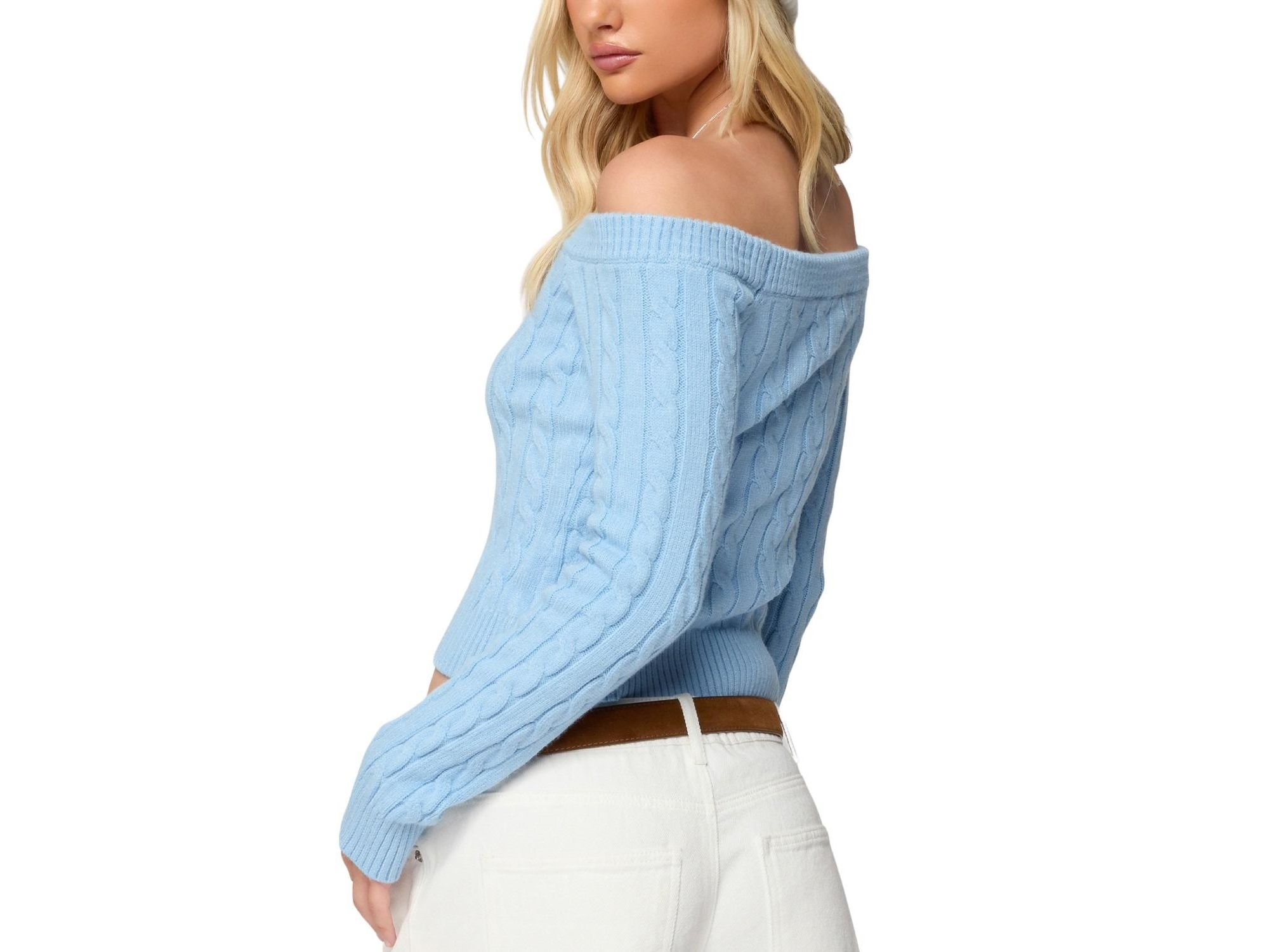 Taniza Off Shoulder Cable Knit Sweater — Image 3