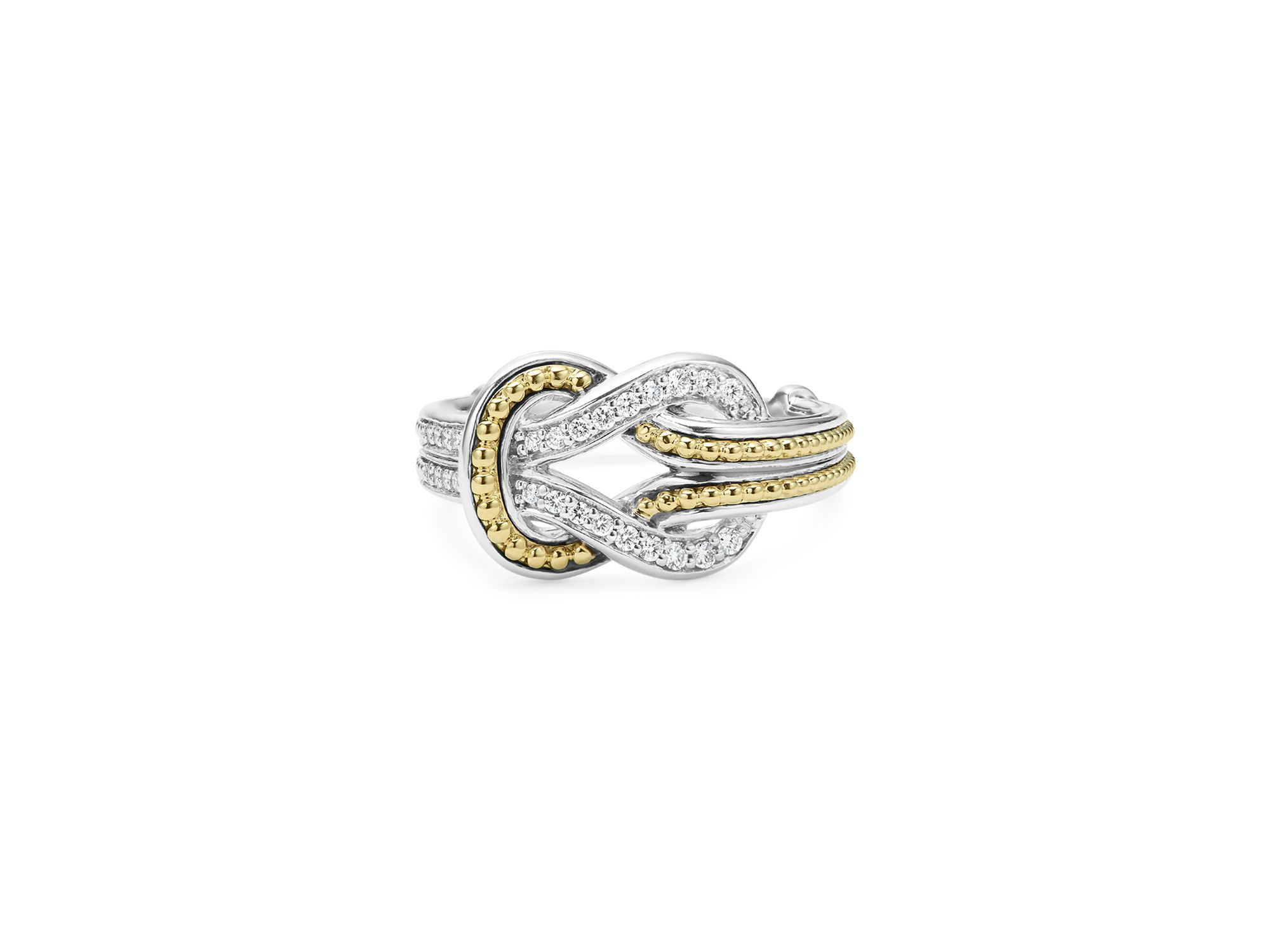 18K Yellow Gold & Sterling Silver Newport Diamond Knot Statement Ring — Image 3
