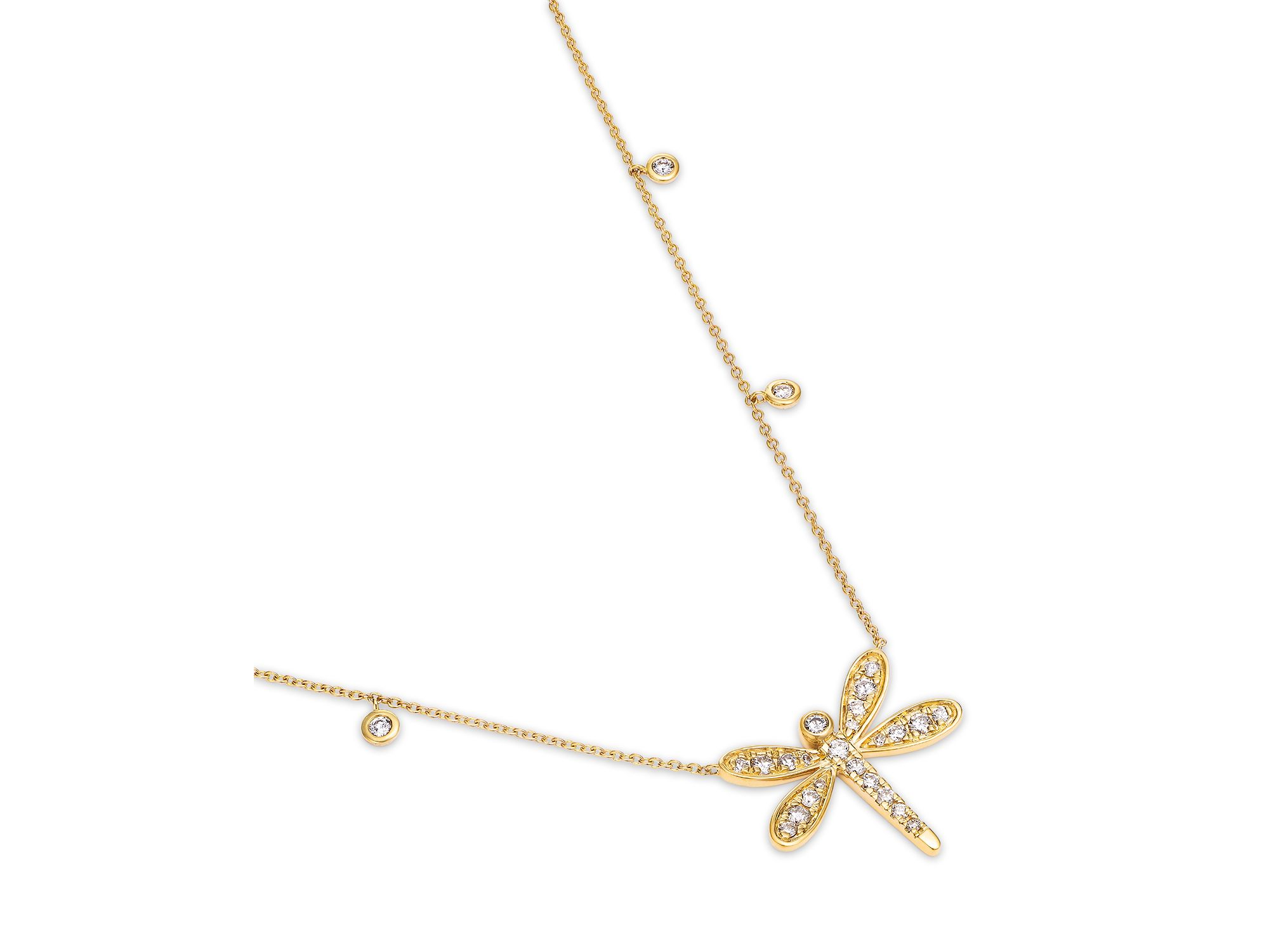 Diamond Droplet & Dragonfly Pendant Necklace in 14K Yellow Gold, 0.50 tcw — Image 3