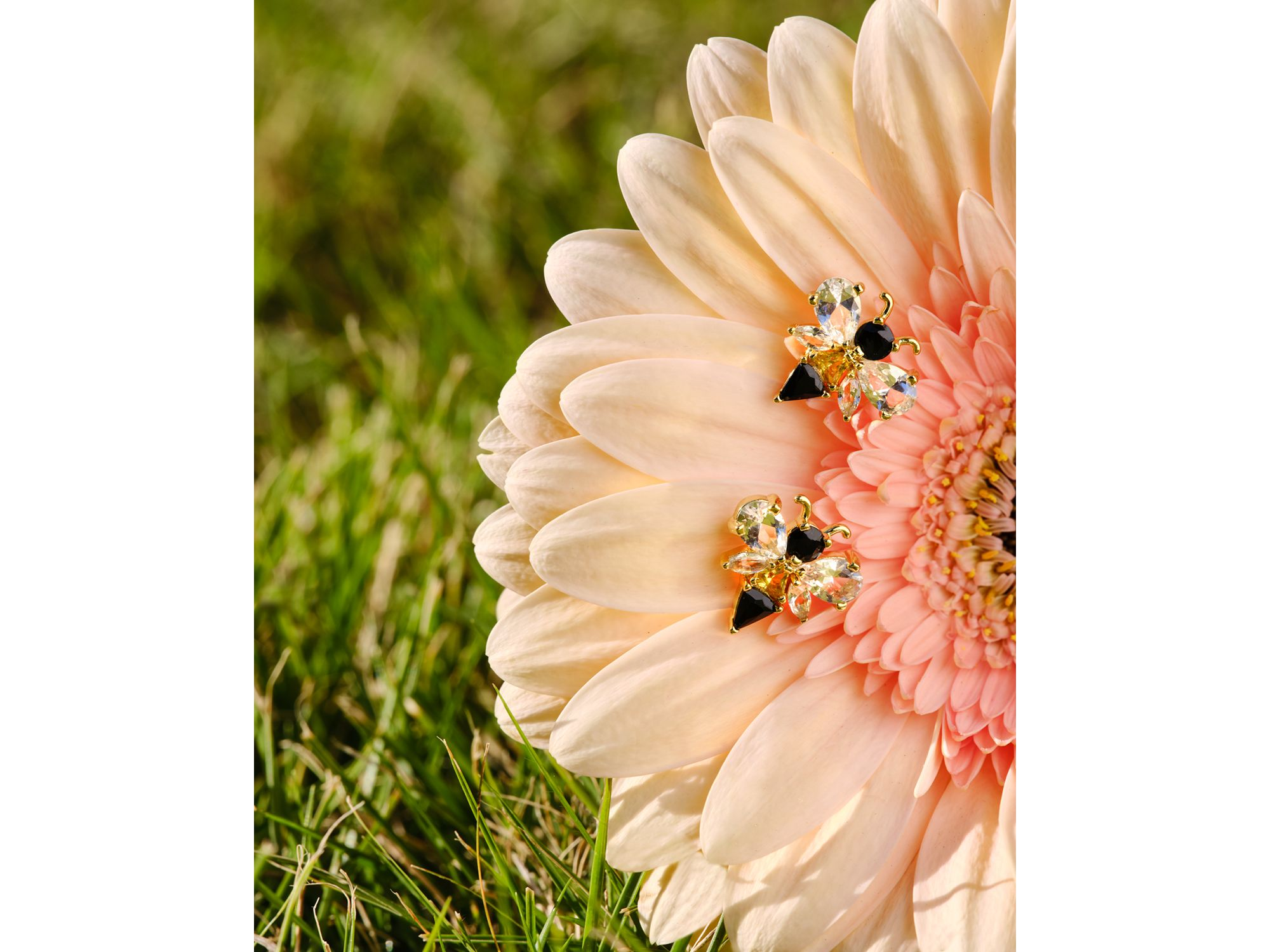 Mixed Crystal Bee Stud Earrings in 14K Gold Plated — Image 3