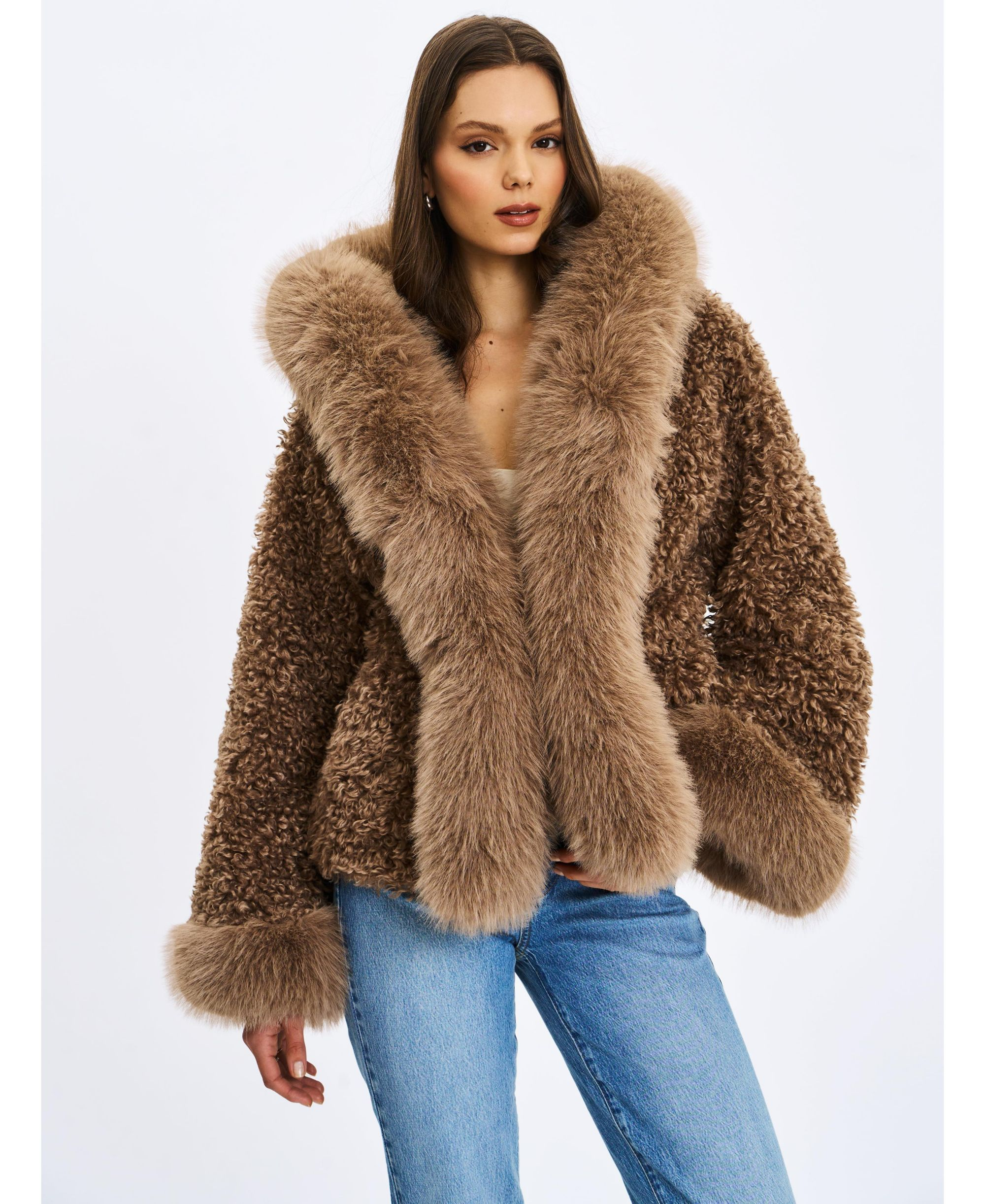 Kali Jumbo Faux Fur Trimmed Teddy Coat with Hood — Image 4