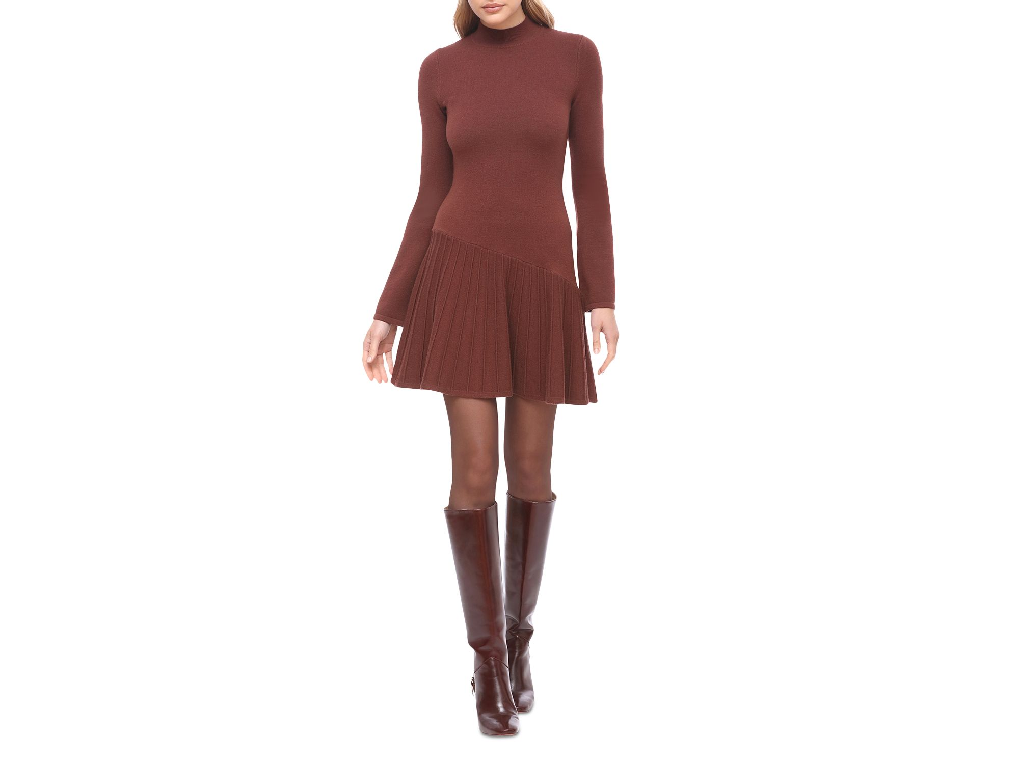 Mock Neck Knit Mini Sweater Dress — Image 3
