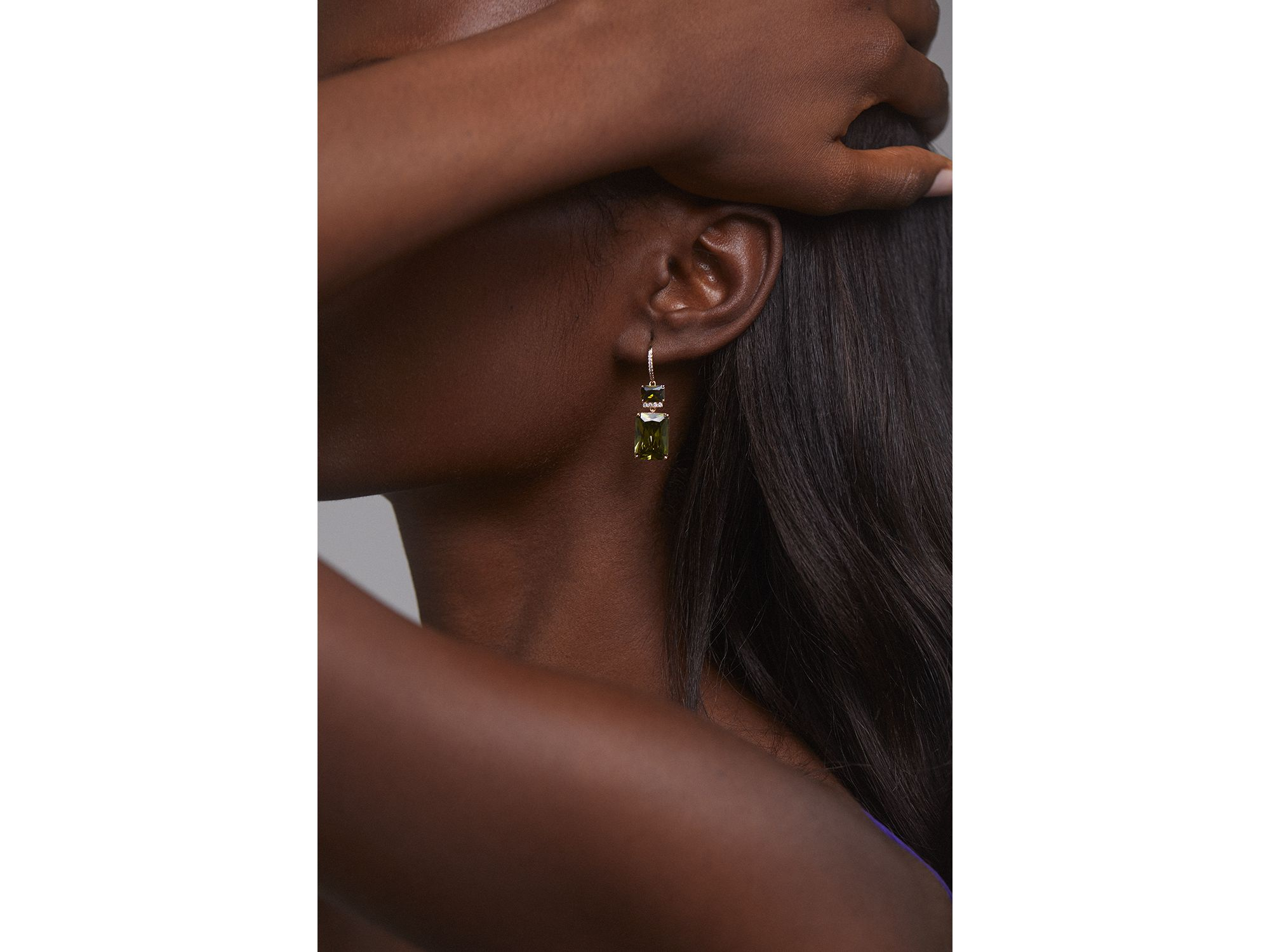 Macaron Cubic Zirconia Double Drop Earrings in 18K Gold Plated — Image 3
