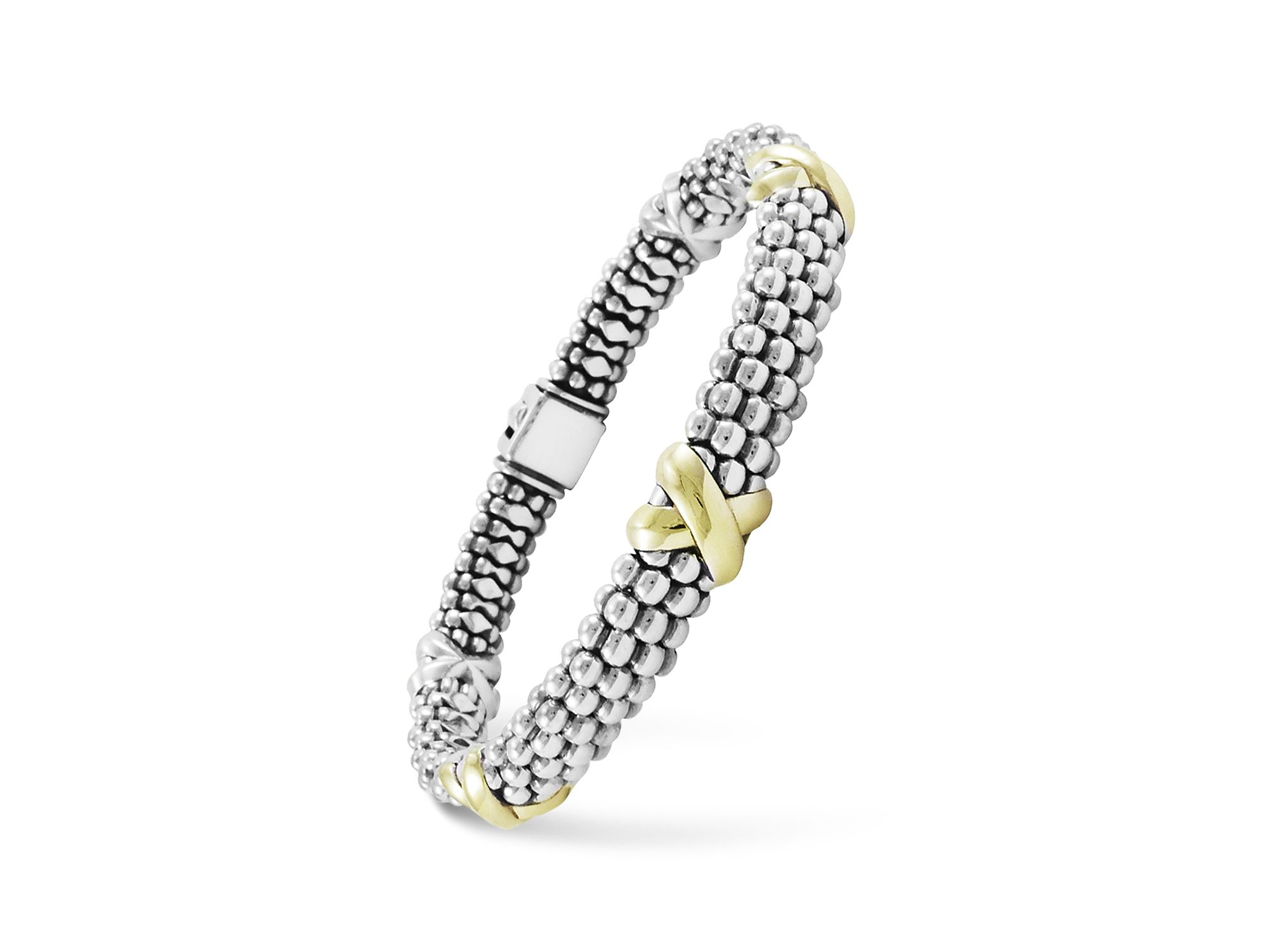 18K Yellow Gold and Sterling Silver Caviar Bracelet — Image 3